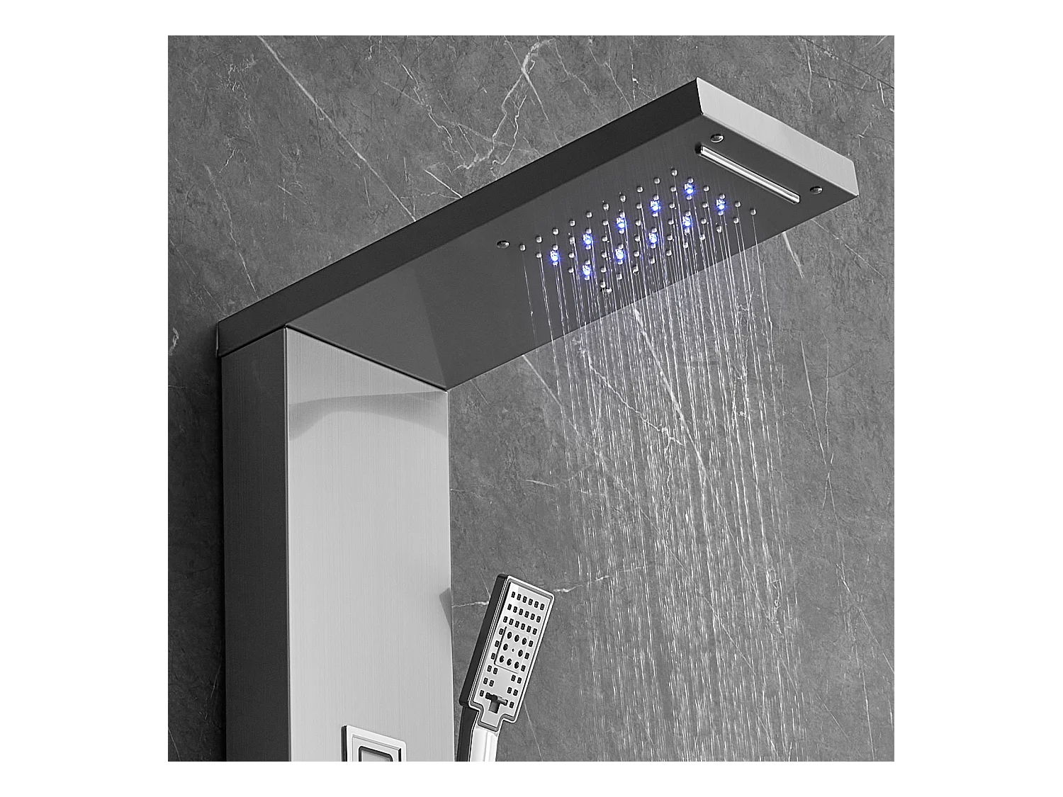 Système de Tour de Panneau de Douche SucceBuy, 6 Modes, LED et Affichage Numérique, Acier Inoxydable avec Effet Pluie