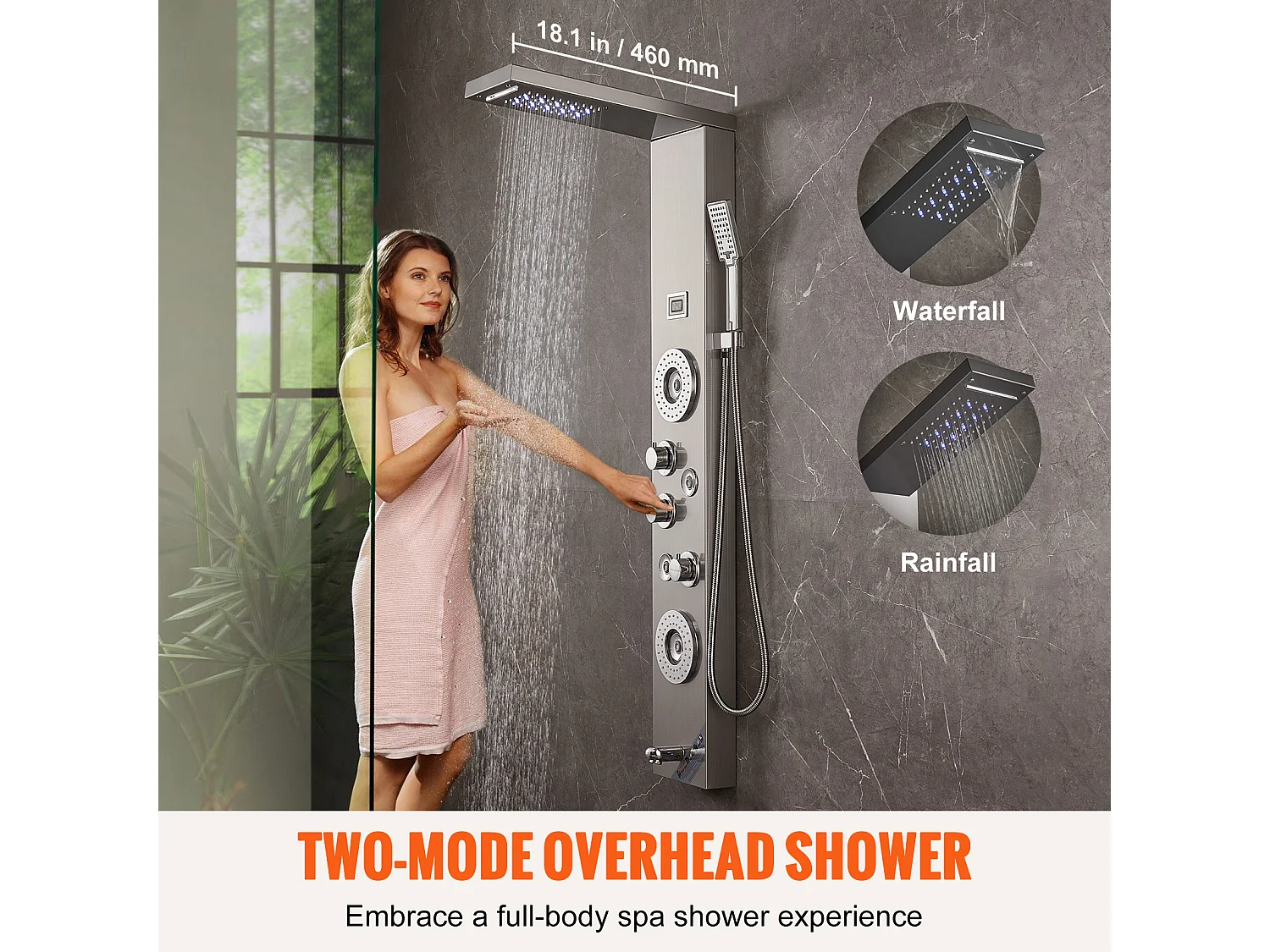 Sistema de Torre de Panel de Ducha SucceBuy, 6 Modos, LED y Pantalla Digital, Acero Inoxidable con Efecto de Lluvia