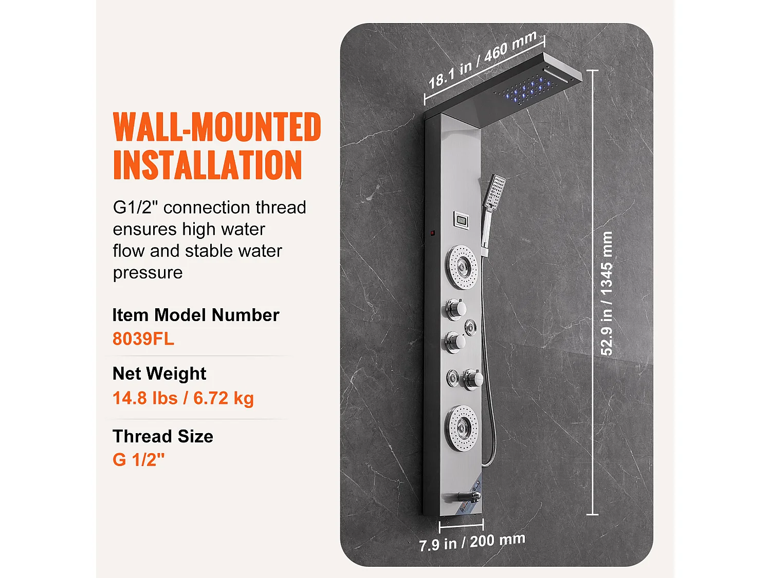 Sistema de Torre de Panel de Ducha SucceBuy, 6 Modos, LED y Pantalla Digital, Acero Inoxidable con Efecto de Lluvia
