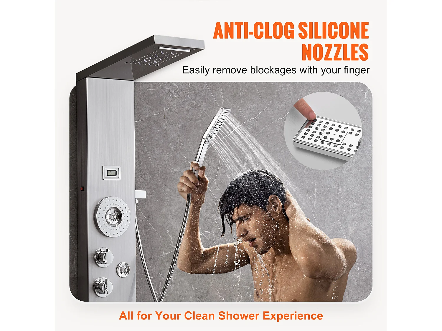 Sistema de Torre de Panel de Ducha SucceBuy, 6 Modos, LED y Pantalla Digital, Acero Inoxidable con Efecto de Lluvia