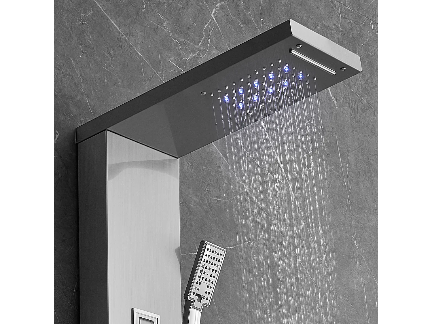 Sistema de Torre de Panel de Ducha SucceBuy, 6 Modos, LED y Pantalla Digital, Acero Inoxidable con Efecto de Lluvia