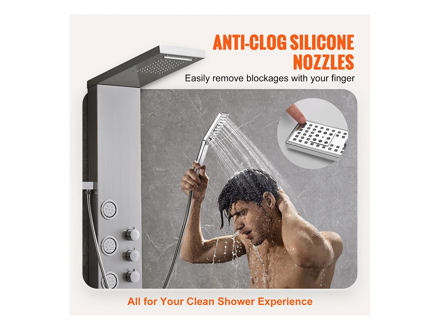 Système de Tour de Panneau de Douche SucceBuy en Acier Inoxydable, 4 Modes de Jets de Cascade et d'Effet Pluie