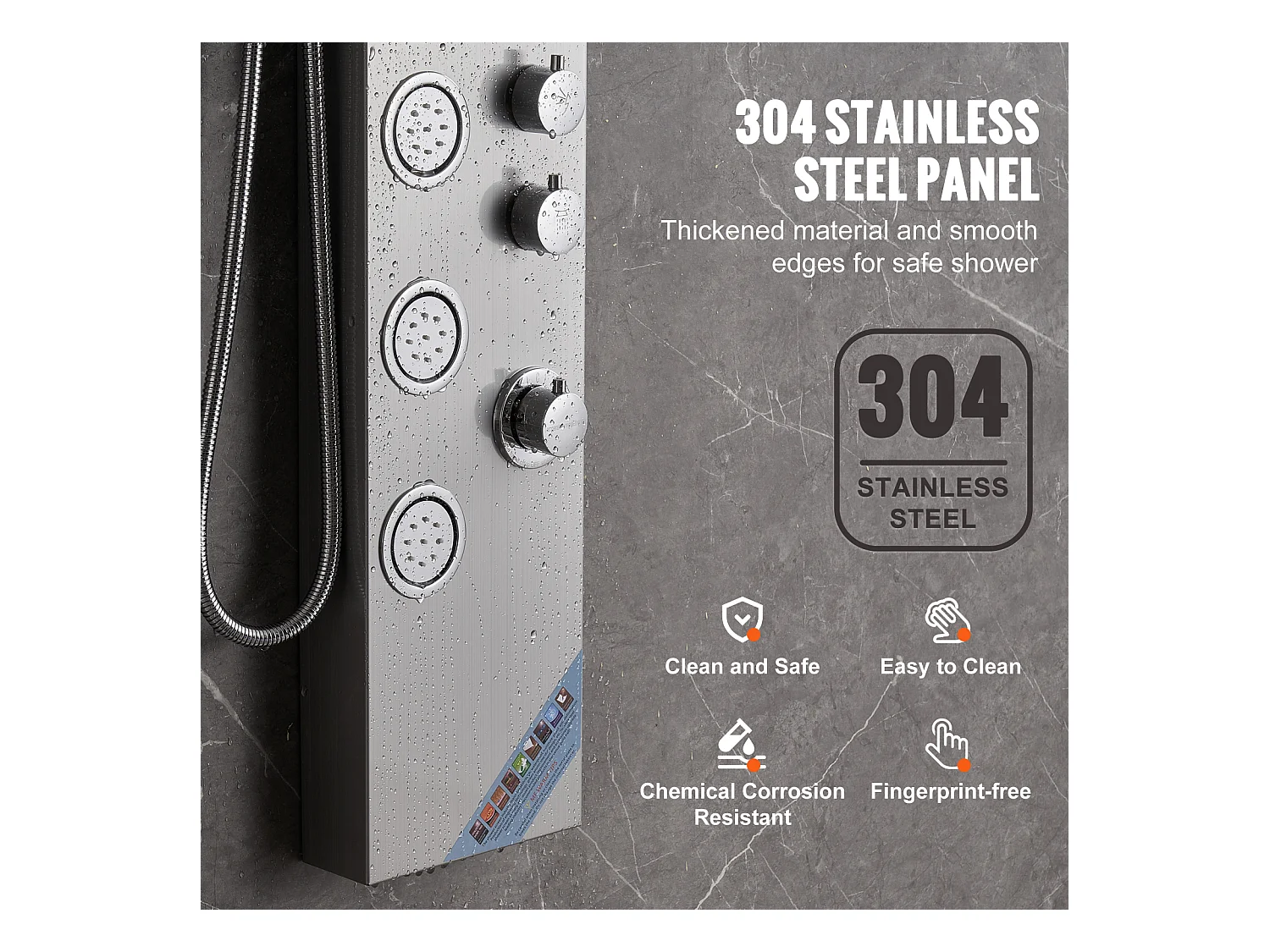 Système de Tour de Panneau de Douche SucceBuy en Acier Inoxydable, 4 Modes de Jets de Cascade et d'Effet Pluie