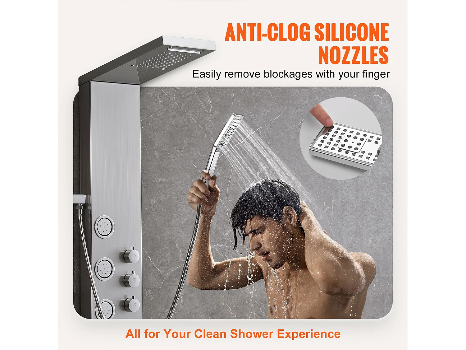 Système de Tour de Panneau de Douche SucceBuy en Acier Inoxydable, 4 Modes de Jets de Cascade et d'Effet Pluie