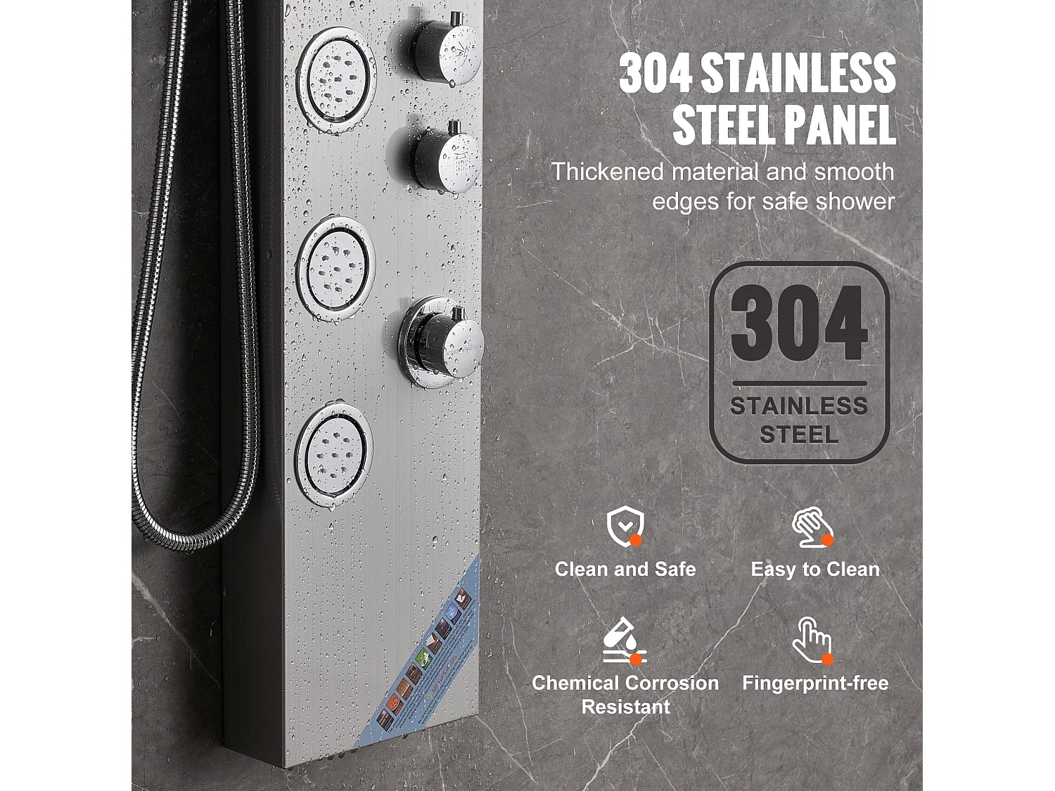 Système de Tour de Panneau de Douche SucceBuy en Acier Inoxydable, 4 Modes de Jets de Cascade et d'Effet Pluie