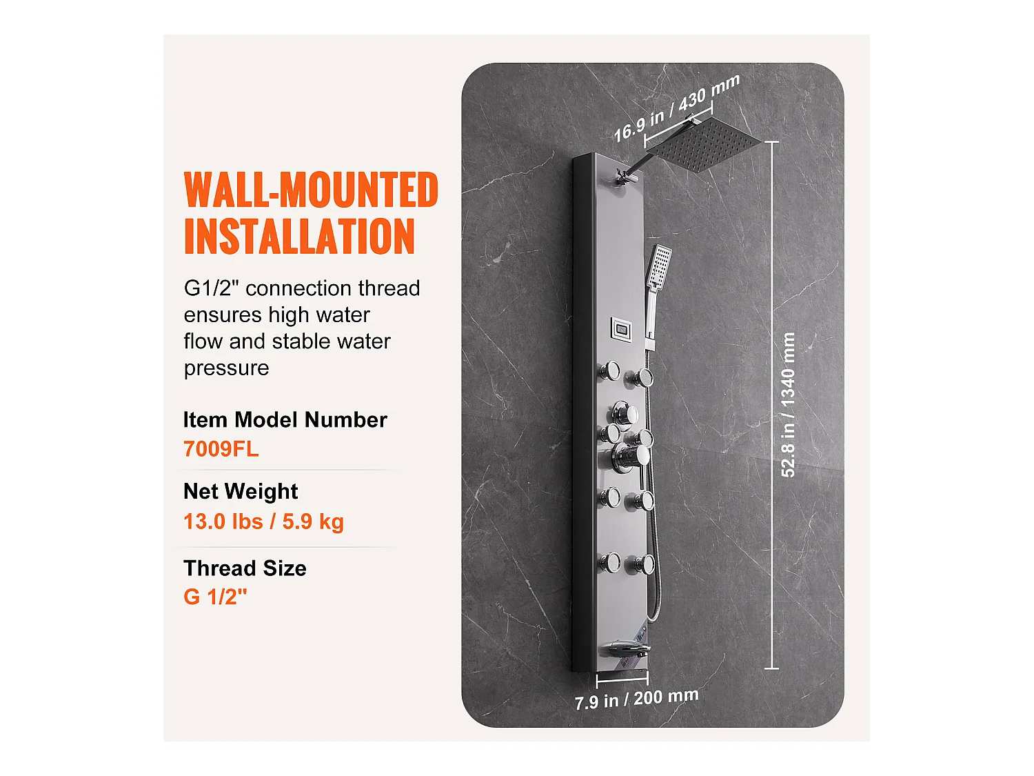 Colonne de douche Affichage Numérique, Système de Tour de Panneau de Douche SucceBuy, 6 Modes, Acier Inoxydable, Effet Pluie