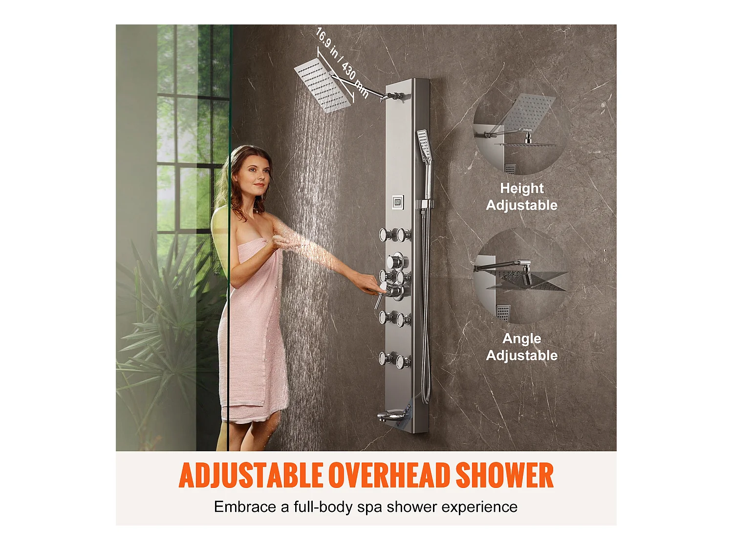 Colonne de douche Affichage Numérique, Système de Tour de Panneau de Douche SucceBuy, 6 Modes, Acier Inoxydable, Effet Pluie