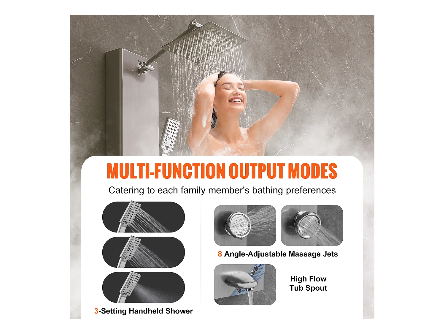 Colonne de douche Affichage Numérique, Système de Tour de Panneau de Douche SucceBuy, 6 Modes, Acier Inoxydable, Effet Pluie