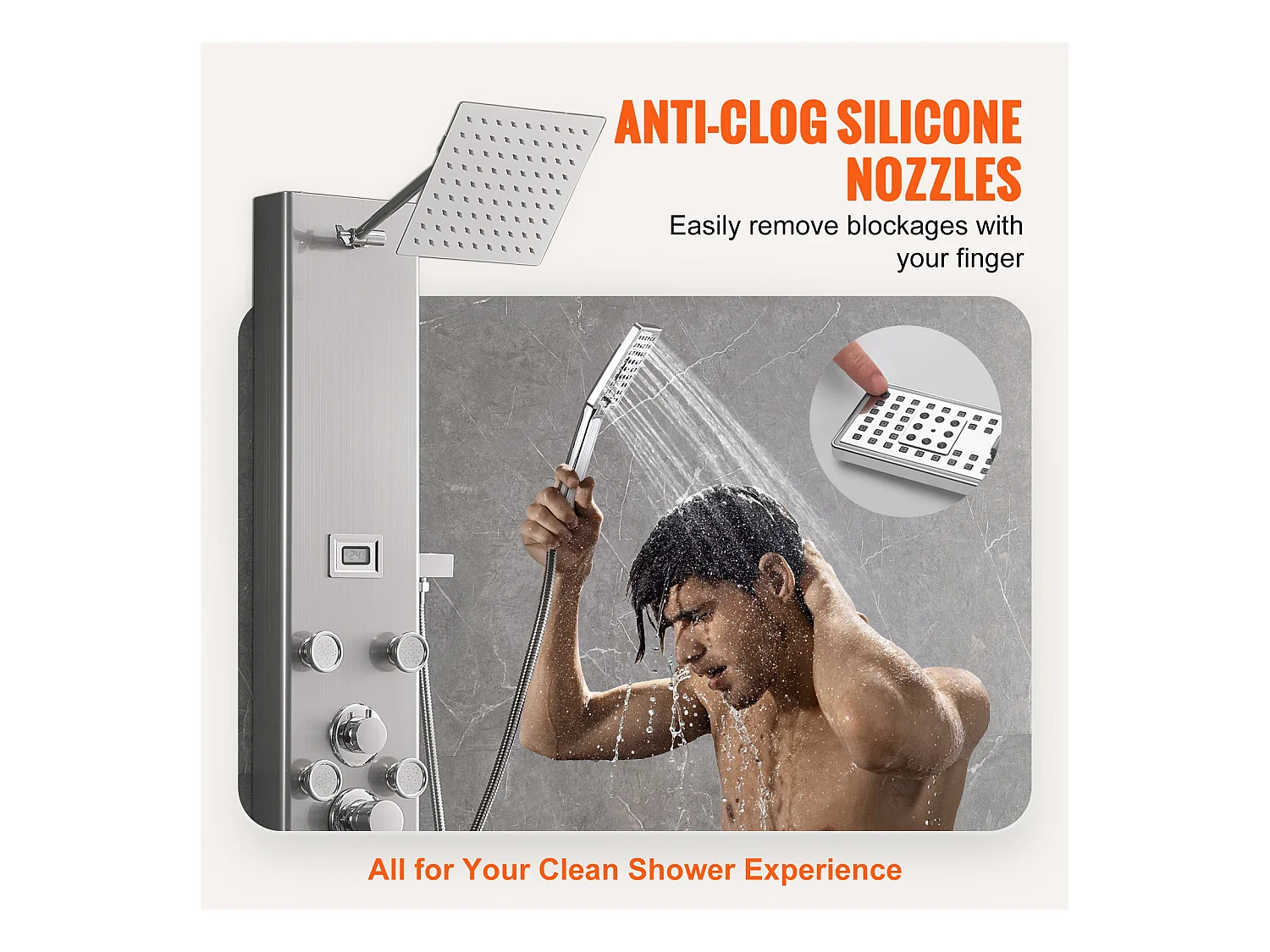 Colonne de douche Affichage Numérique, Système de Tour de Panneau de Douche SucceBuy, 6 Modes, Acier Inoxydable, Effet Pluie