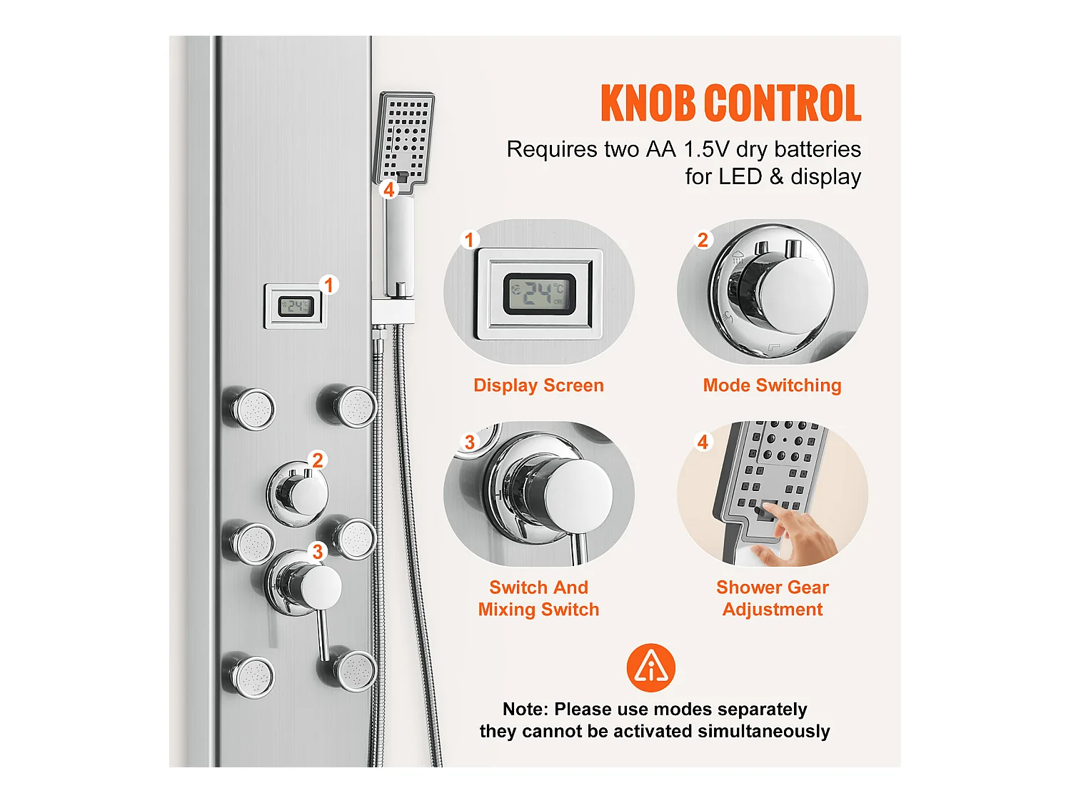 Colonne de douche Affichage Numérique, Système de Tour de Panneau de Douche SucceBuy, 6 Modes, Acier Inoxydable, Effet Pluie