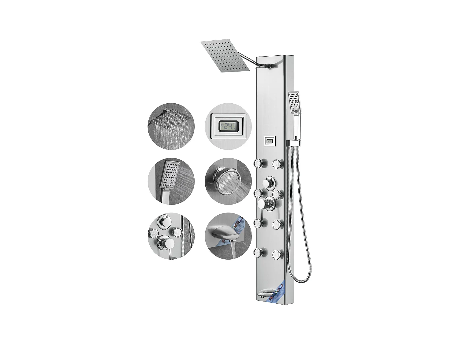 Dusche-Panel-Turm-System SucceBuy, 6 Modi, Digitalanzeige, Stahl-Eisen, Regenbrause-Funktion