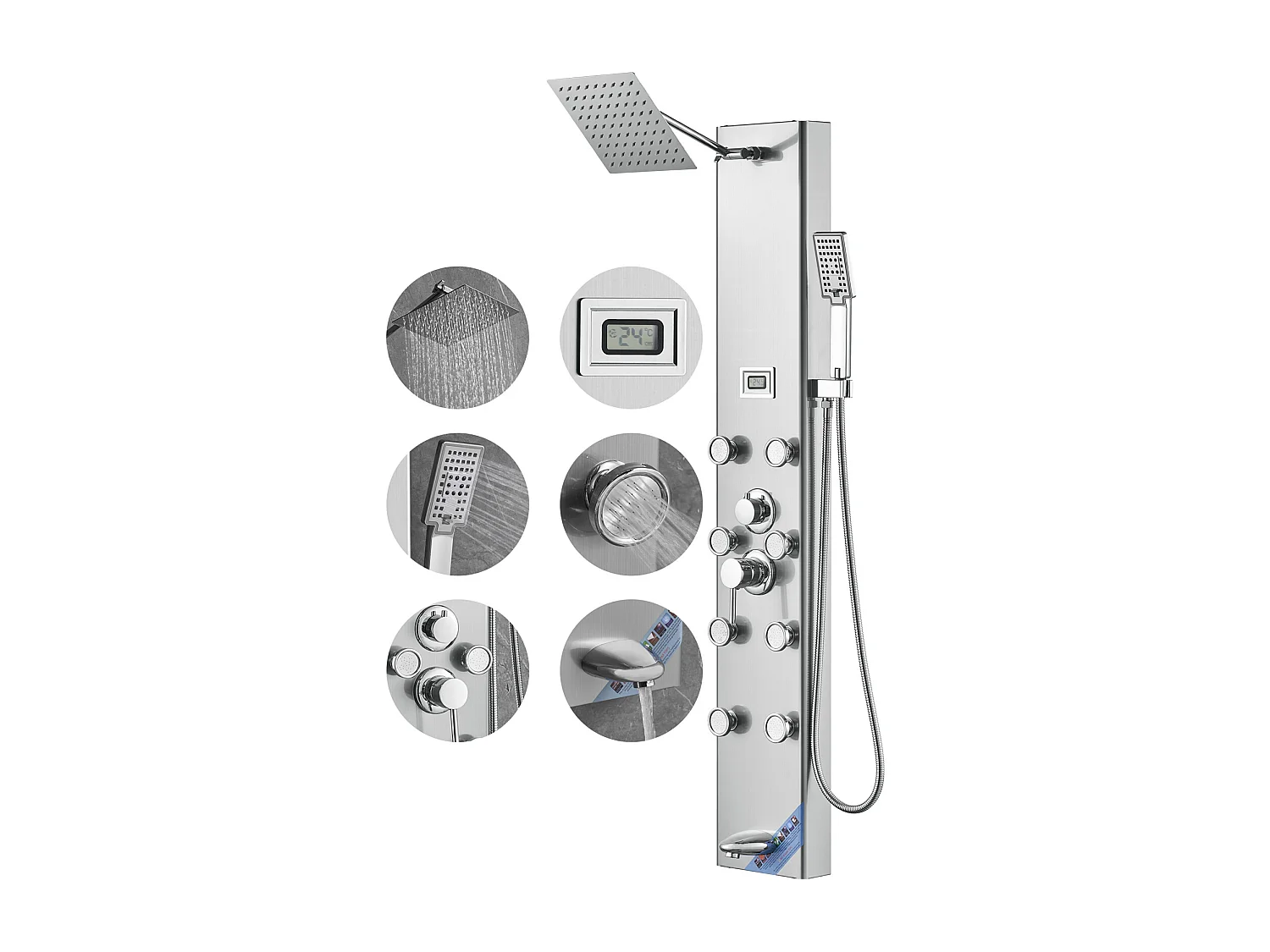 Colonne de douche Affichage Numérique, Système de Tour de Panneau de Douche SucceBuy, 6 Modes, Acier Inoxydable, Effet Pluie