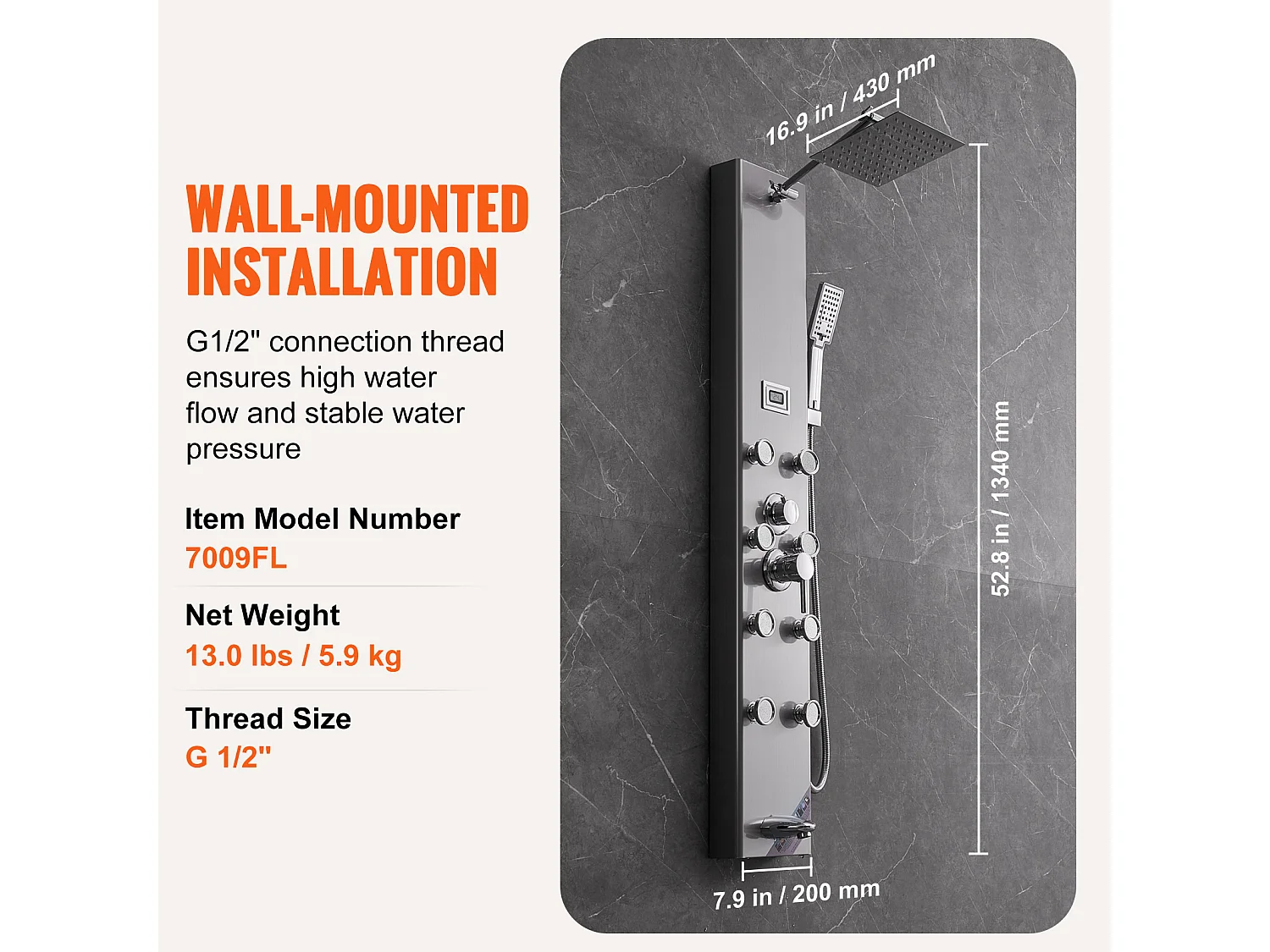 Colonne de douche Affichage Numérique, Système de Tour de Panneau de Douche SucceBuy, 6 Modes, Acier Inoxydable, Effet Pluie