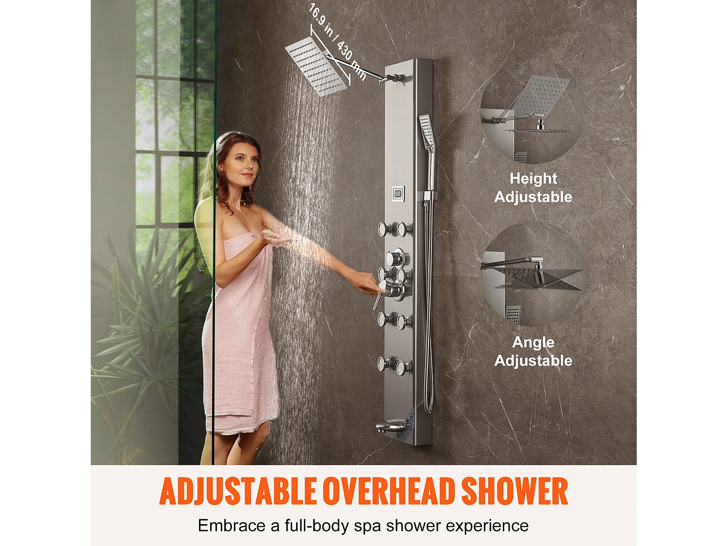 Colonne de douche Affichage Numérique, Système de Tour de Panneau de Douche SucceBuy, 6 Modes, Acier Inoxydable, Effet Pluie