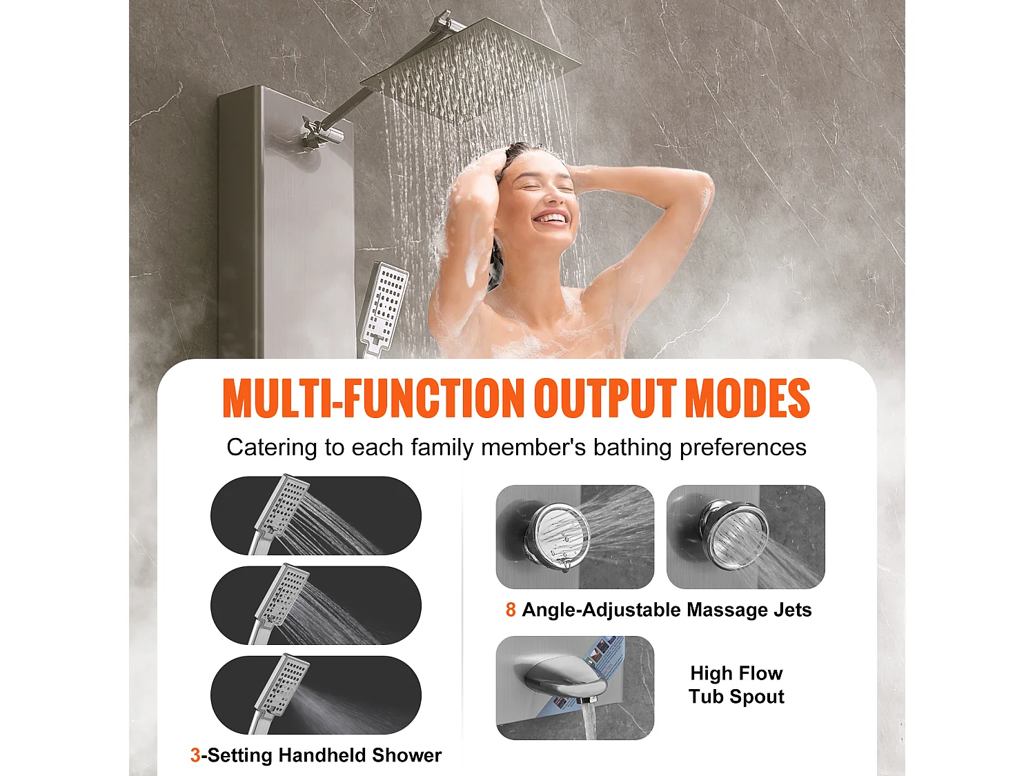 Colonne de douche Affichage Numérique, Système de Tour de Panneau de Douche SucceBuy, 6 Modes, Acier Inoxydable, Effet Pluie