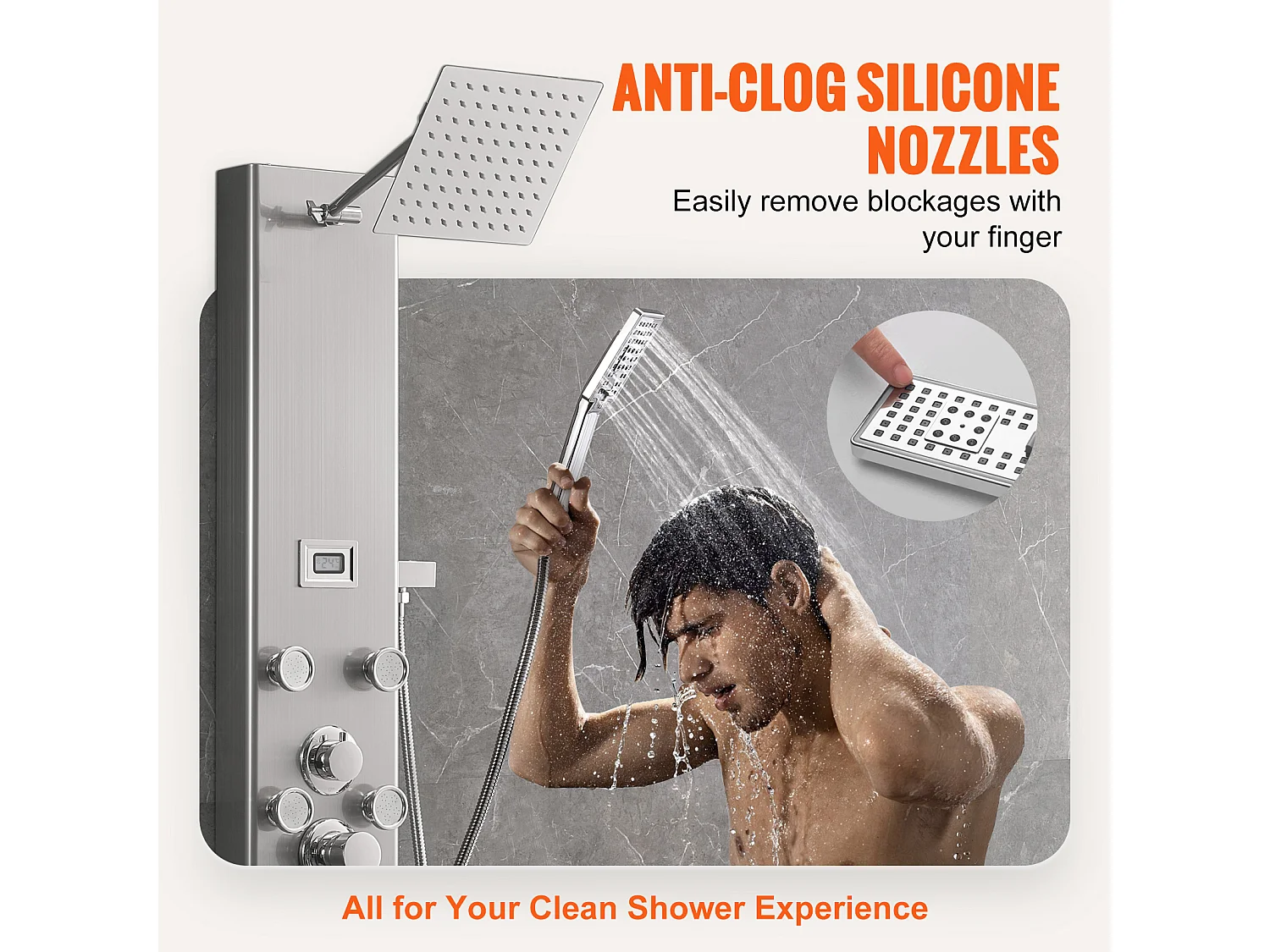 Colonne de douche Affichage Numérique, Système de Tour de Panneau de Douche SucceBuy, 6 Modes, Acier Inoxydable, Effet Pluie