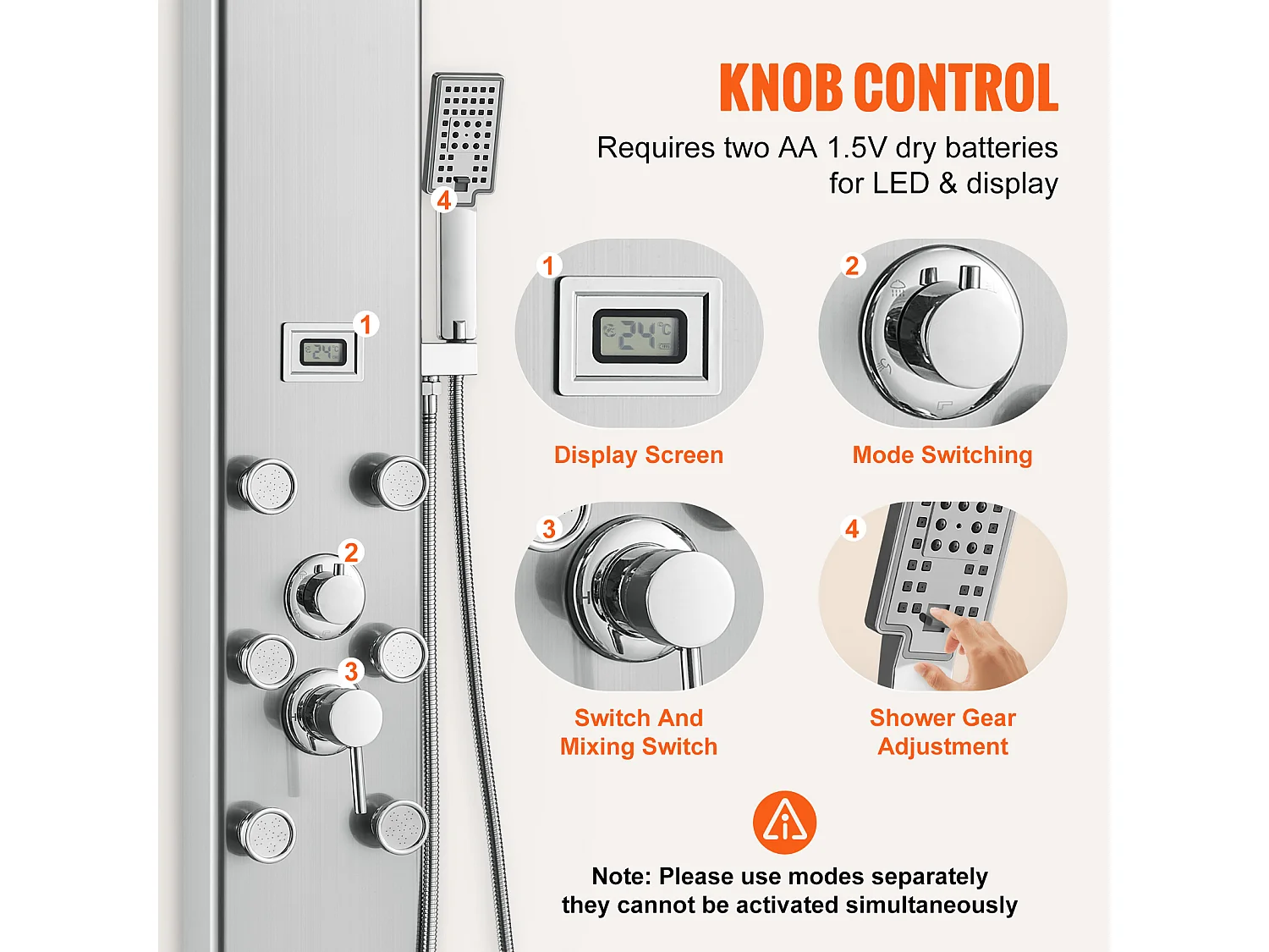 Colonne de douche Affichage Numérique, Système de Tour de Panneau de Douche SucceBuy, 6 Modes, Acier Inoxydable, Effet Pluie