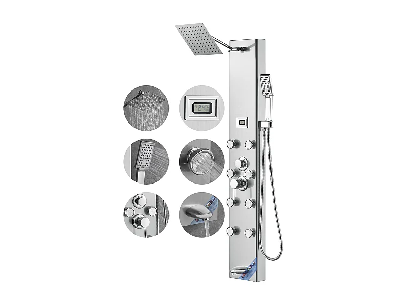 Colonne de douche Affichage Numérique, Système de Tour de Panneau de Douche SucceBuy, 6 Modes, Acier Inoxydable, Effet Pluie