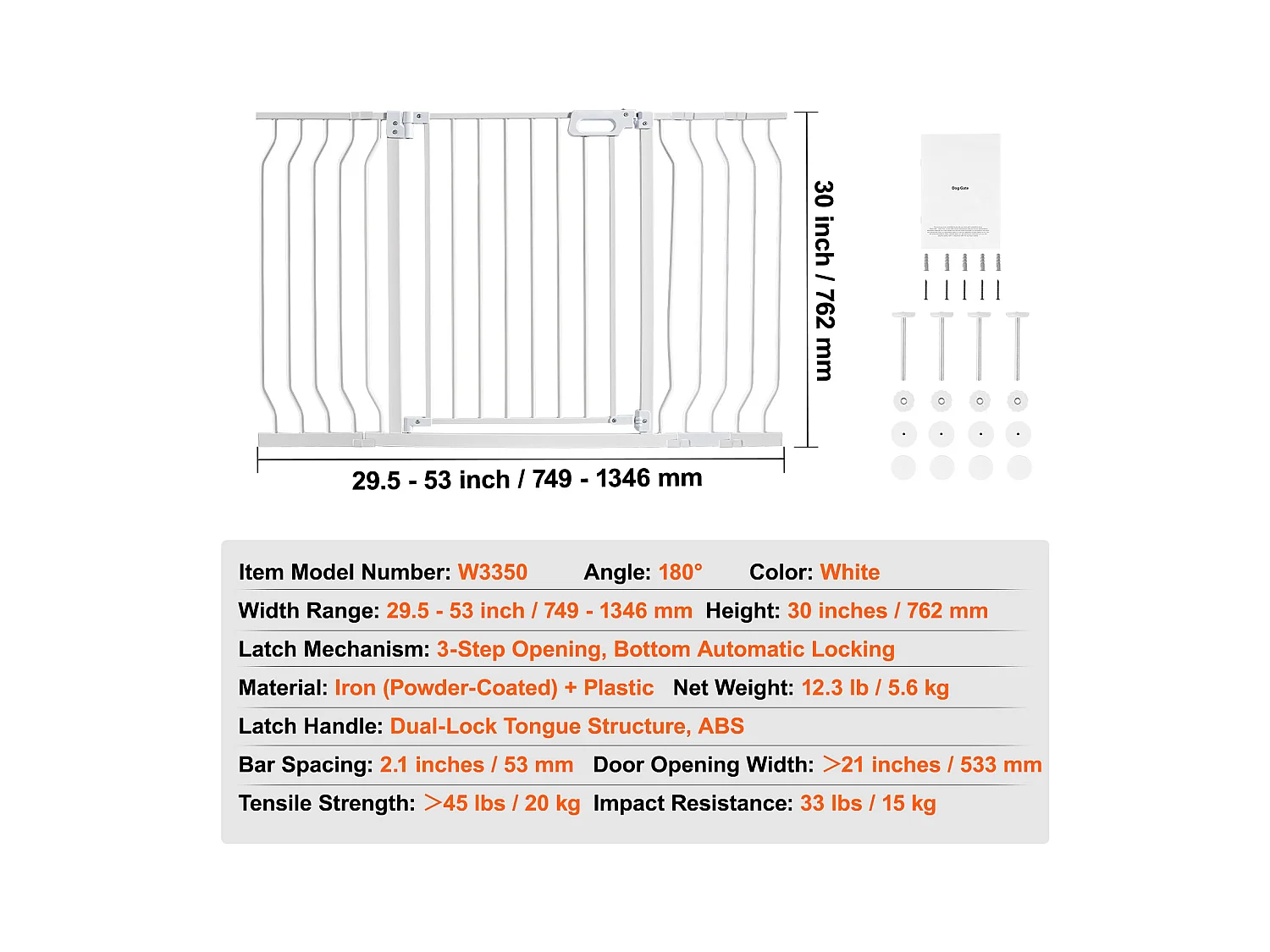 Barrière de Sécurité pour Bébé SucceBuy, 74.9-135 cm de Largeur x 76 cm de Hauteur, Barrière de Sécurité pour Escaliers et Portes