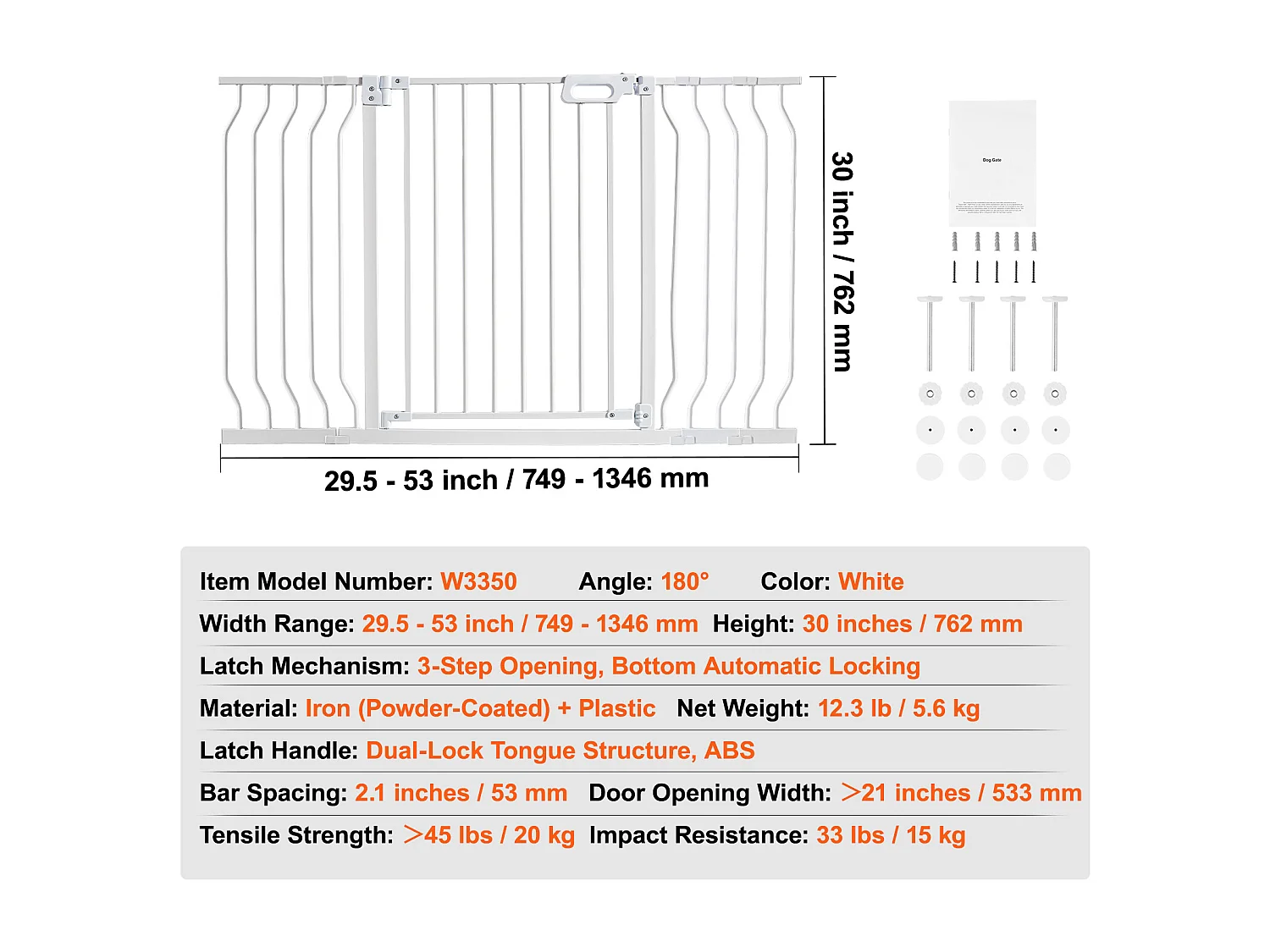 Barrière de Sécurité pour Bébé SucceBuy, 74.9-135 cm de Largeur x 76 cm de Hauteur, Barrière de Sécurité pour Escaliers et Portes