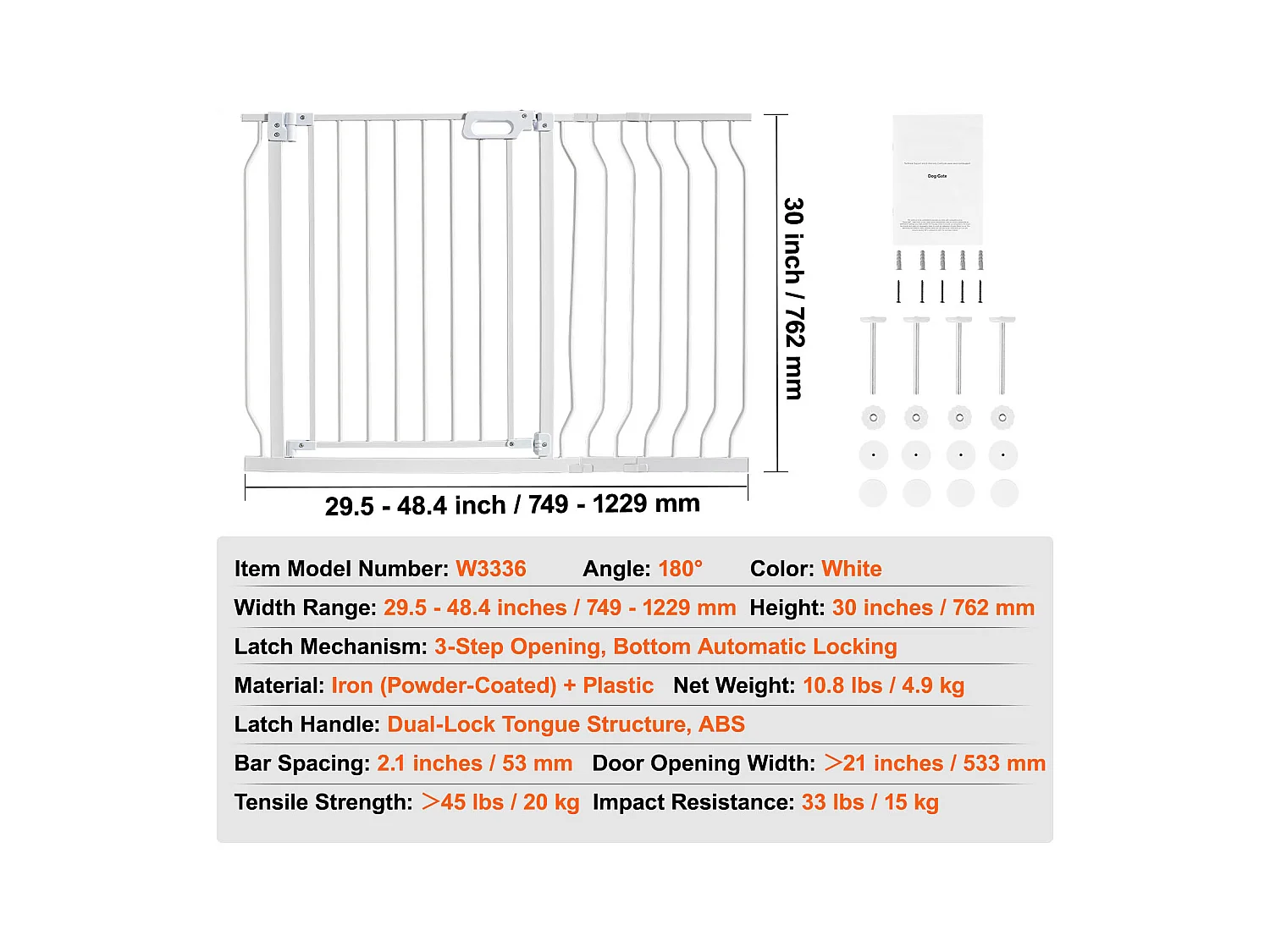 Barrière de Sécurité pour Bébé SucceBuy, 75 - 123 cm de Largeur, 76.2 cm de Hauteur, Barrière pour Chien pour Escaliers et Portes