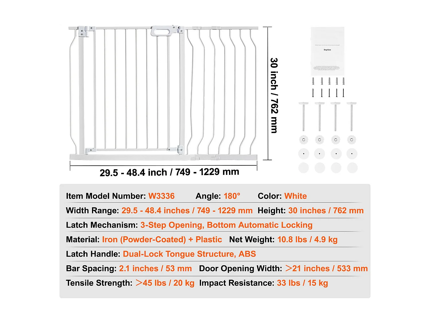 Barrière de Sécurité pour Bébé SucceBuy, 75 - 123 cm de Largeur, 76.2 cm de Hauteur, Barrière pour Chien pour Escaliers et Portes