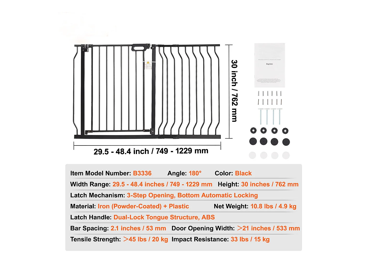 Barrière de Sécurité pour Bébé SucceBuy de 75 - 123 cm de Largeur et 76 cm de Hauteur, Barrière d'Escalier de Sécurité pour Chiens