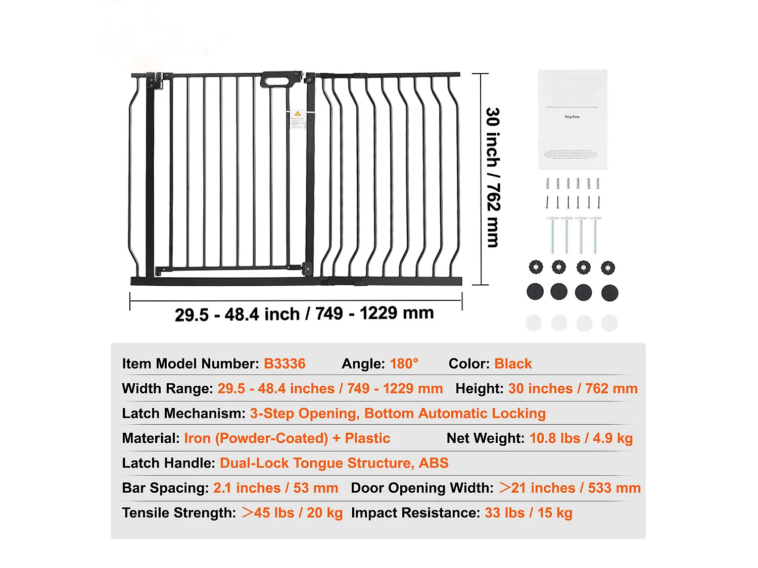 Barrière de Sécurité pour Bébé SucceBuy de 75 - 123 cm de Largeur et 76 cm de Hauteur, Barrière d'Escalier de Sécurité pour Chiens
