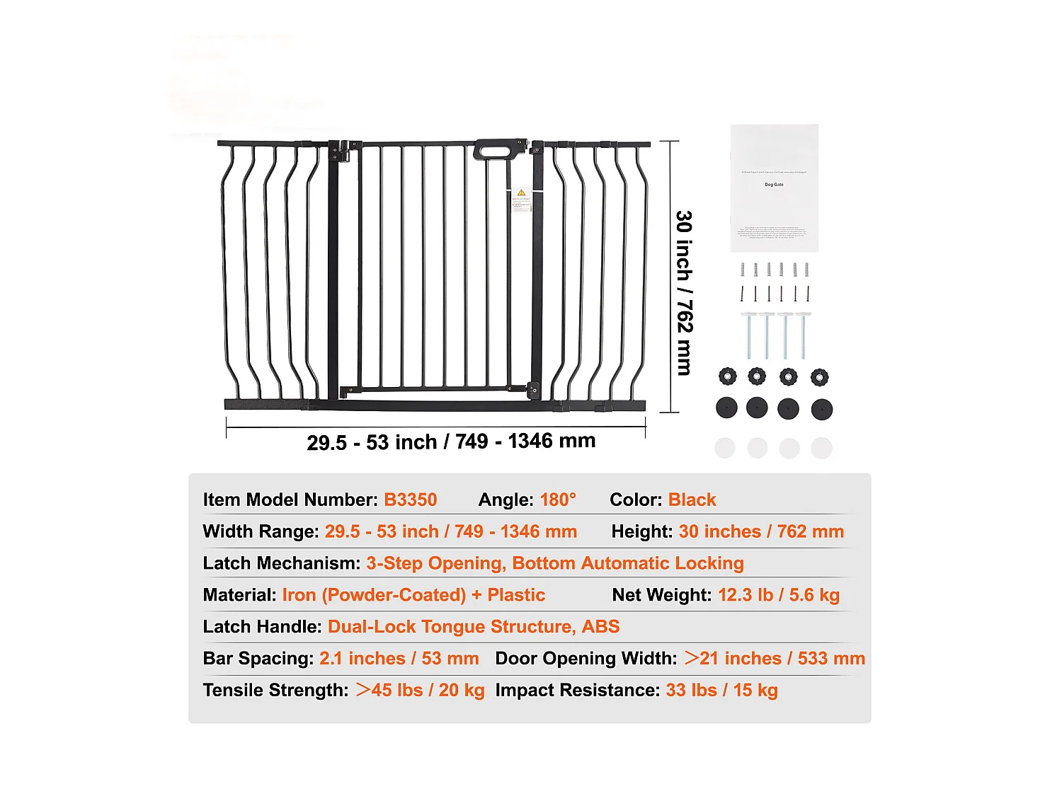 Barrière de Sécurité pour Bébé SucceBuy, Barrière pour Escalier, Barrière pour Chien, 75-135 cm de Largeur x 76.2cm de Hauteur