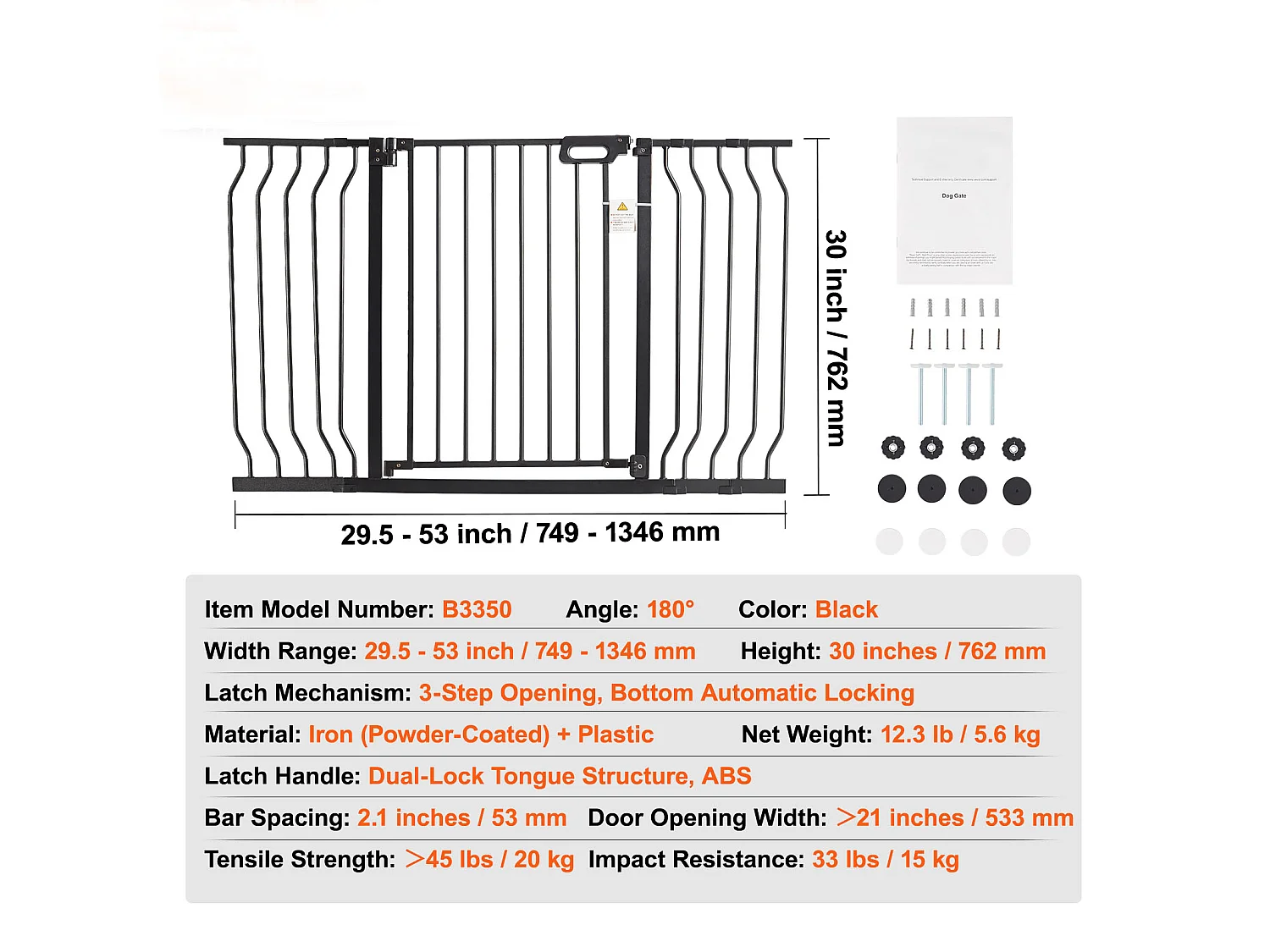 Babybeveiligingshek SucceBuy, Trappenhek, Hondenshek, 29.5"-53" Breedte x 30" Hoogte