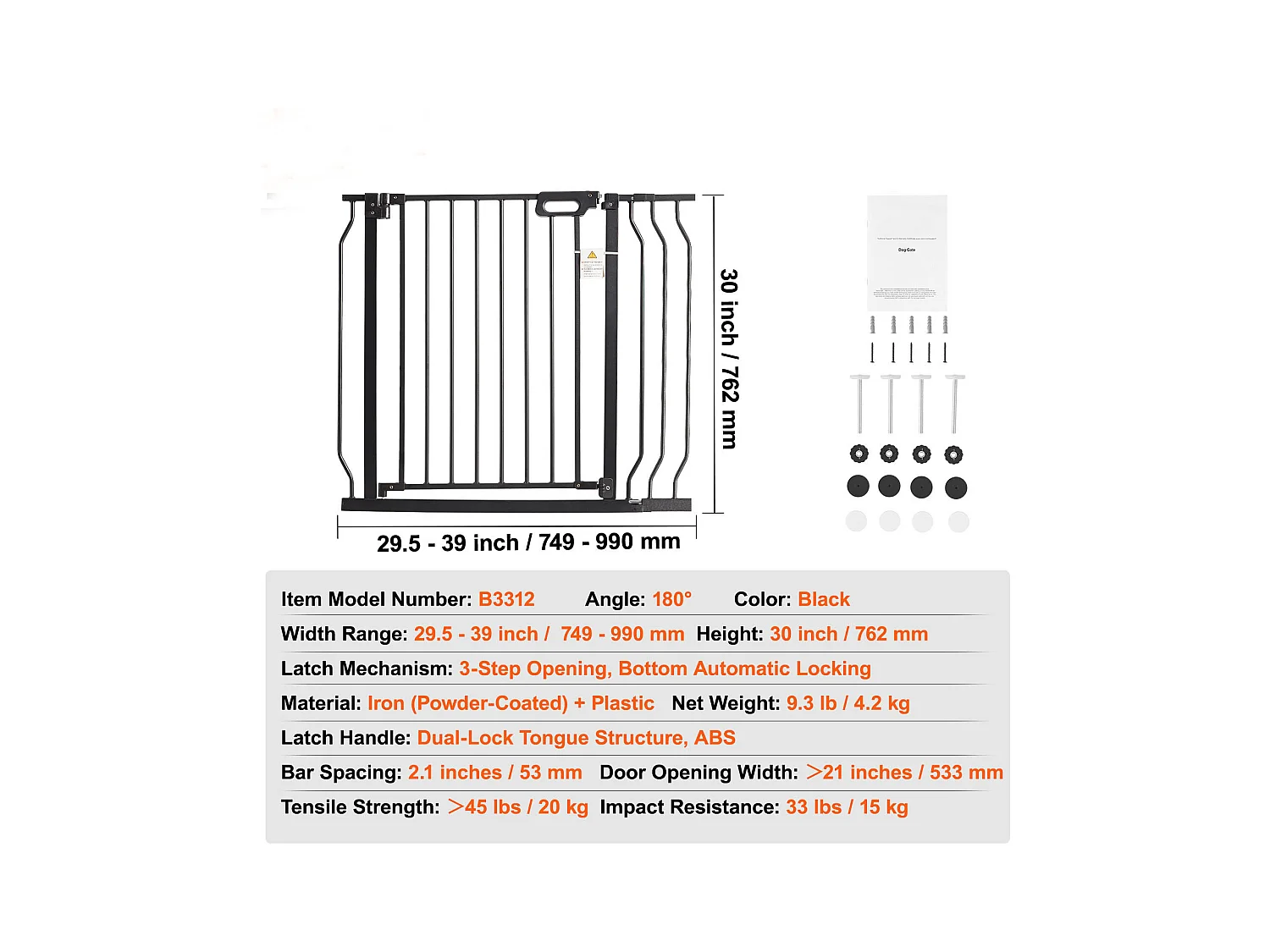 Barrière pour Bébé SucceBuy, 75 - 99cm de Largeur x 76.2 cm de Hauteur, Barrière de Sécurité pour Escaliers et pour Chiens pour Portes