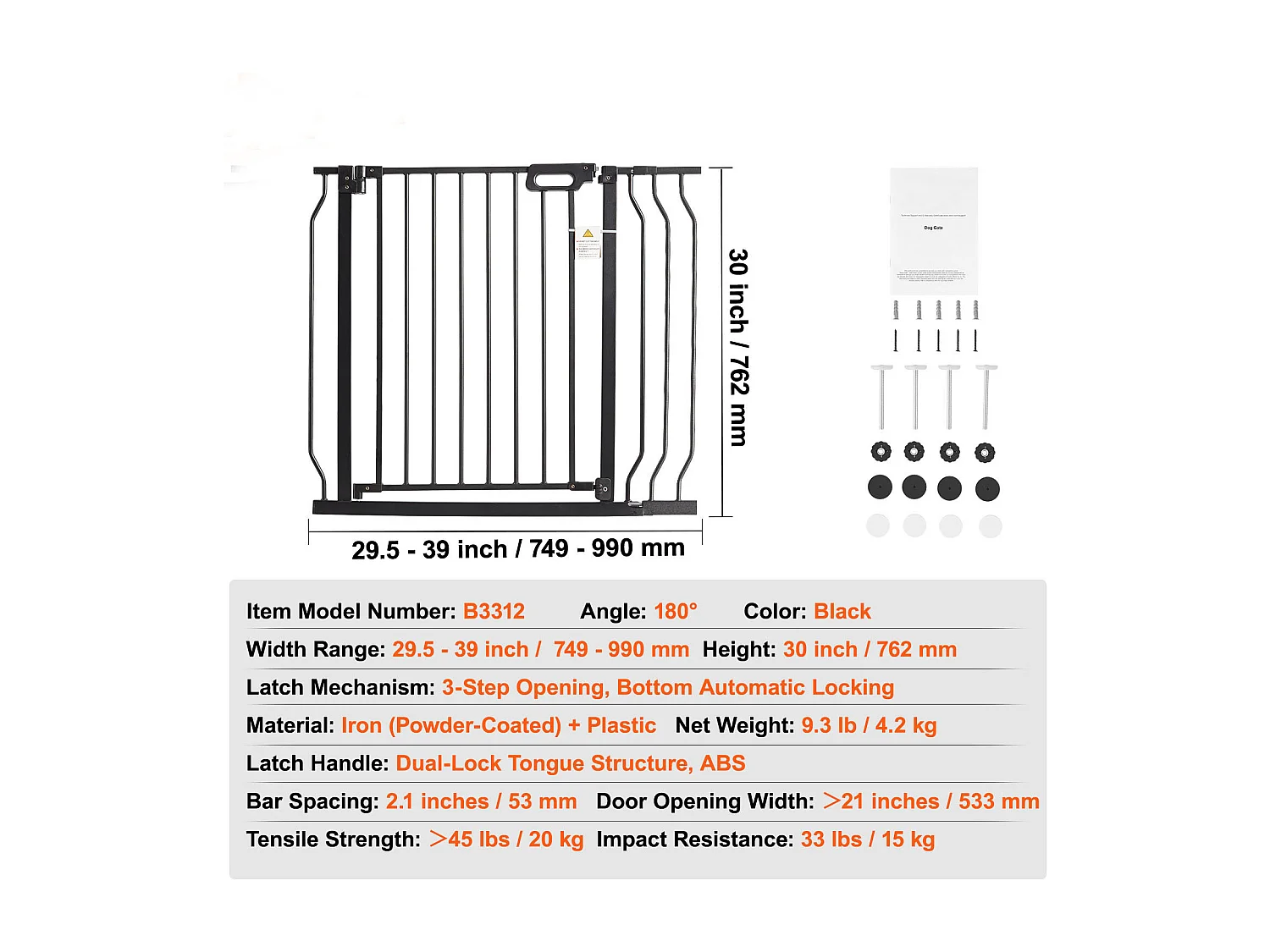Barrière pour Bébé SucceBuy, 75 - 99cm de Largeur x 76.2 cm de Hauteur, Barrière de Sécurité pour Escaliers et pour Chiens pour Portes