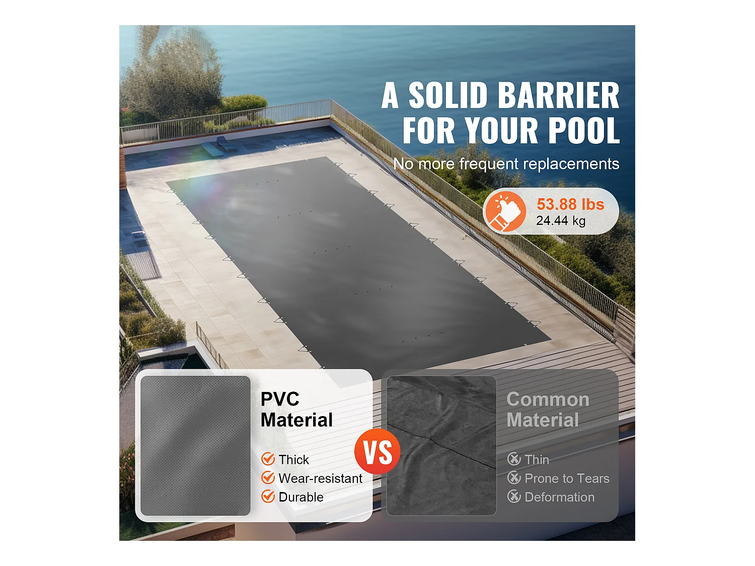 Bache Piscine Hivernage, SucceBuy Couverture de Sécurité pour Piscine Enterrée Rectangulaire 12x25 Pieds