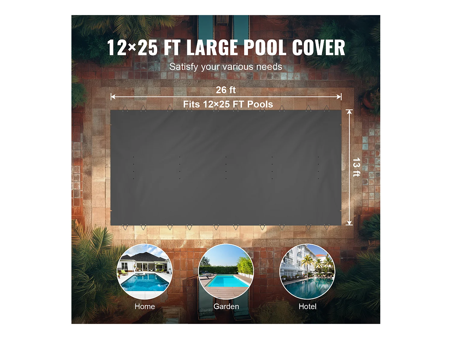 Bache Piscine Hivernage, SucceBuy Couverture de Sécurité pour Piscine Enterrée Rectangulaire 12x25 Pieds