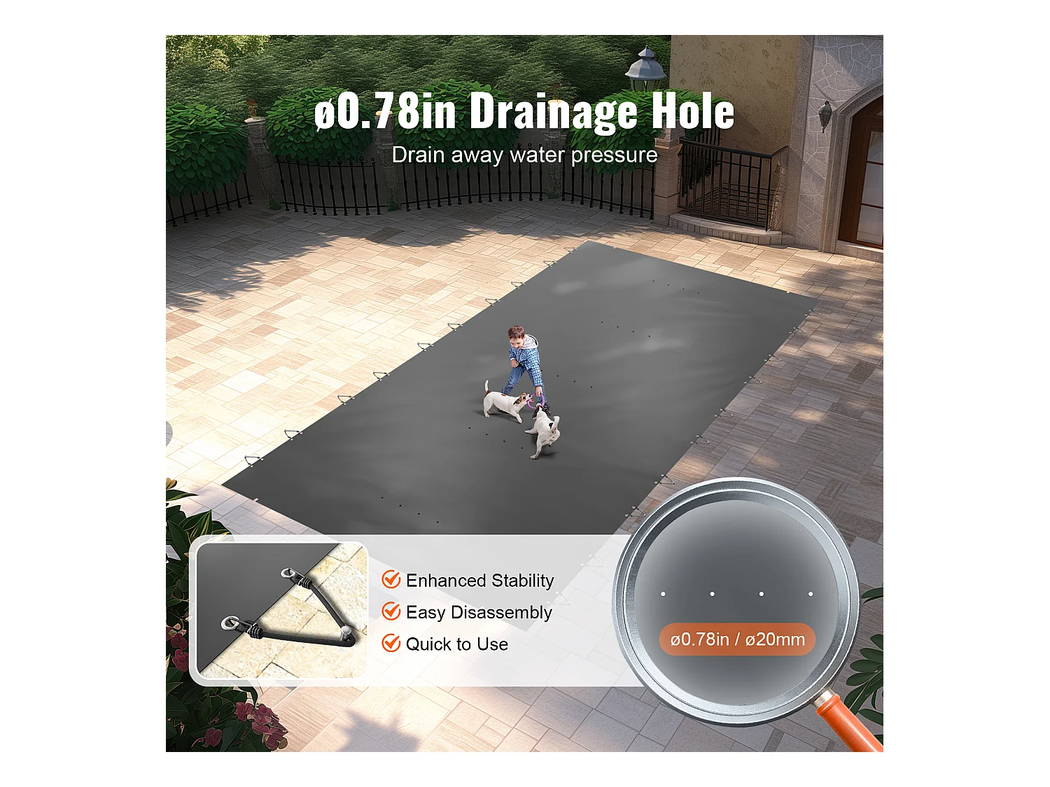 Bache Piscine Hivernage, SucceBuy Couverture de Sécurité pour Piscine Enterrée Rectangulaire 12x25 Pieds