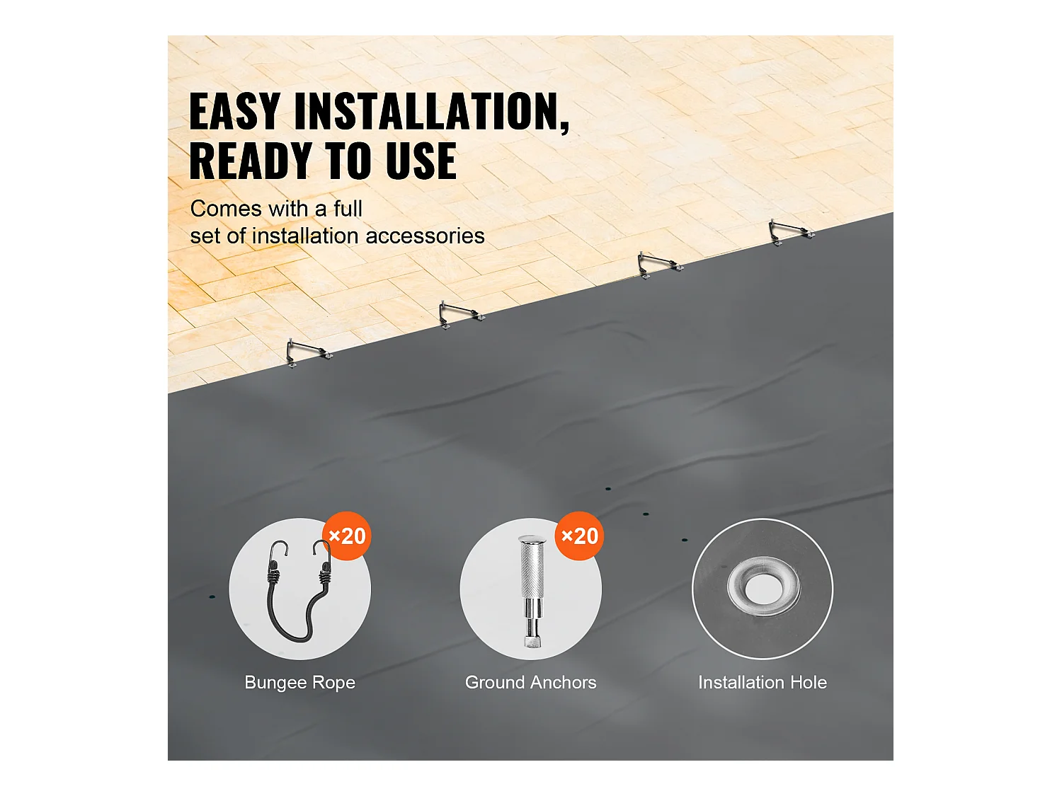 Bache Piscine Hivernage, SucceBuy Couverture de Sécurité pour Piscine Enterrée Rectangulaire 12x25 Pieds