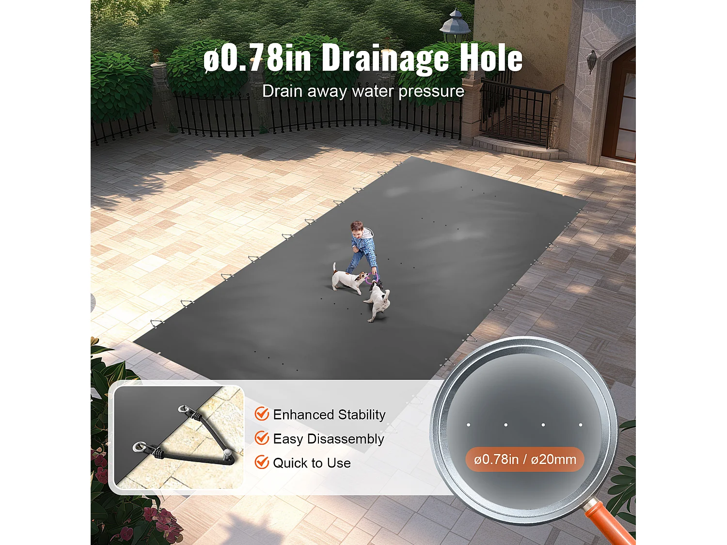 Bache Piscine Hivernage, SucceBuy Couverture de Sécurité pour Piscine Enterrée Rectangulaire 12x25 Pieds