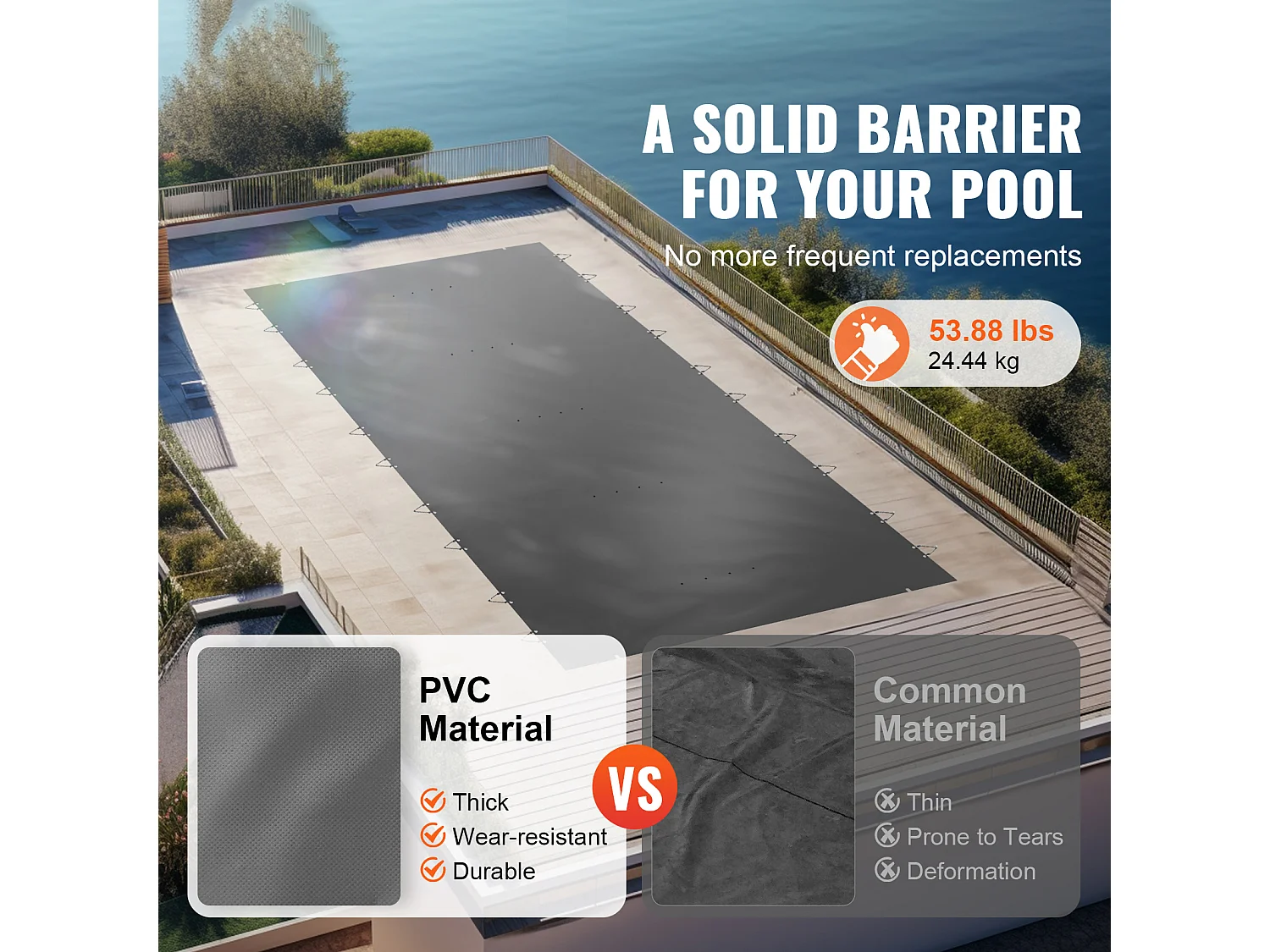 Bache Piscine Hivernage, SucceBuy Couverture de Sécurité pour Piscine Enterrée Rectangulaire 12x25 Pieds