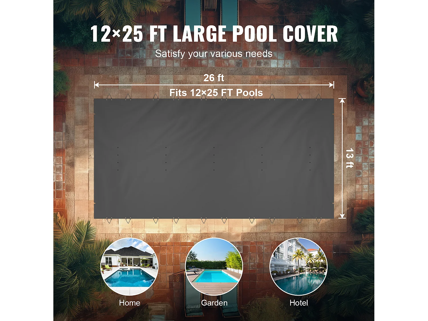 Bache Piscine Hivernage, SucceBuy Couverture de Sécurité pour Piscine Enterrée Rectangulaire 12x25 Pieds