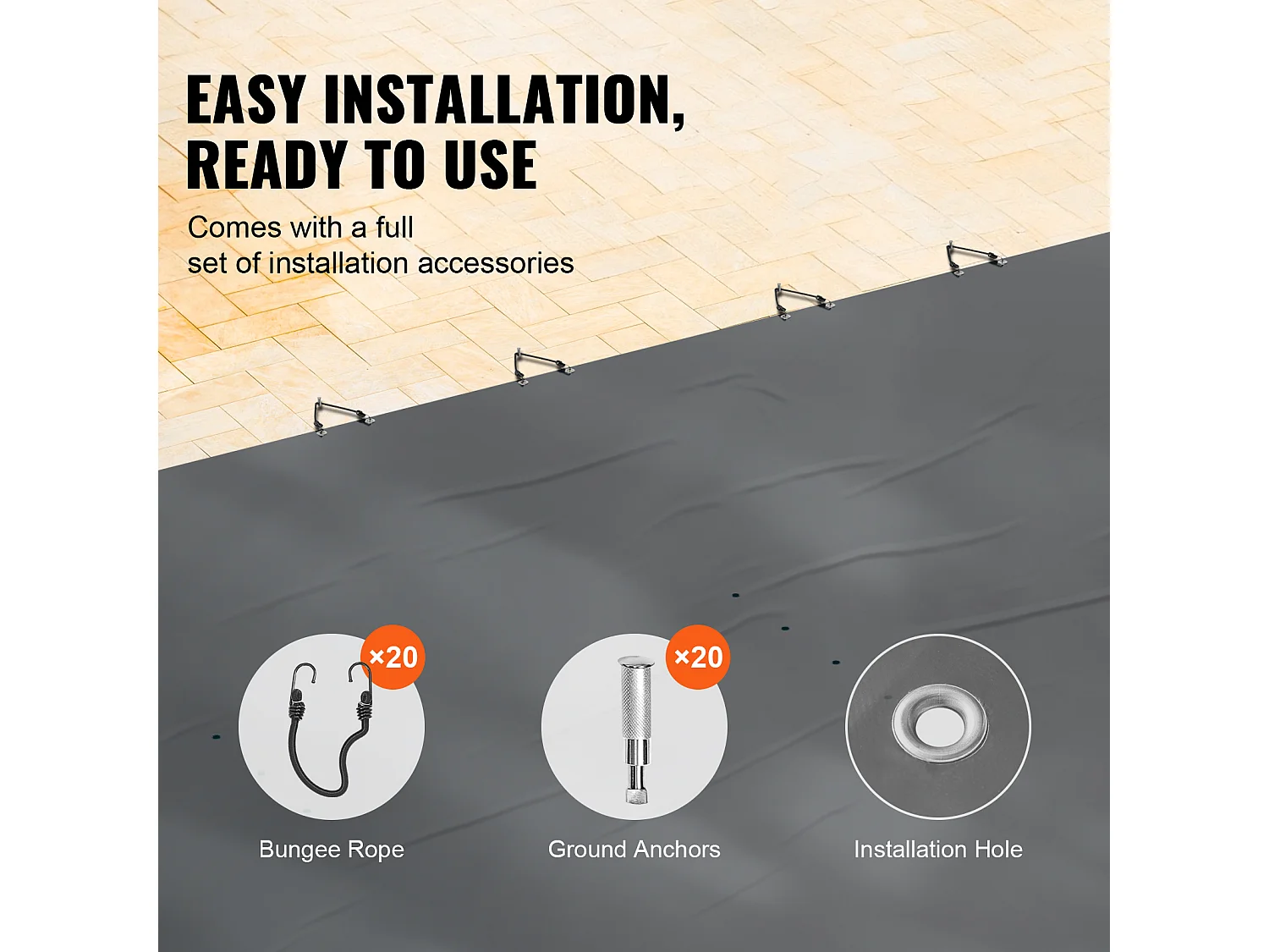 Bache Piscine Hivernage, SucceBuy Couverture de Sécurité pour Piscine Enterrée Rectangulaire 12x25 Pieds