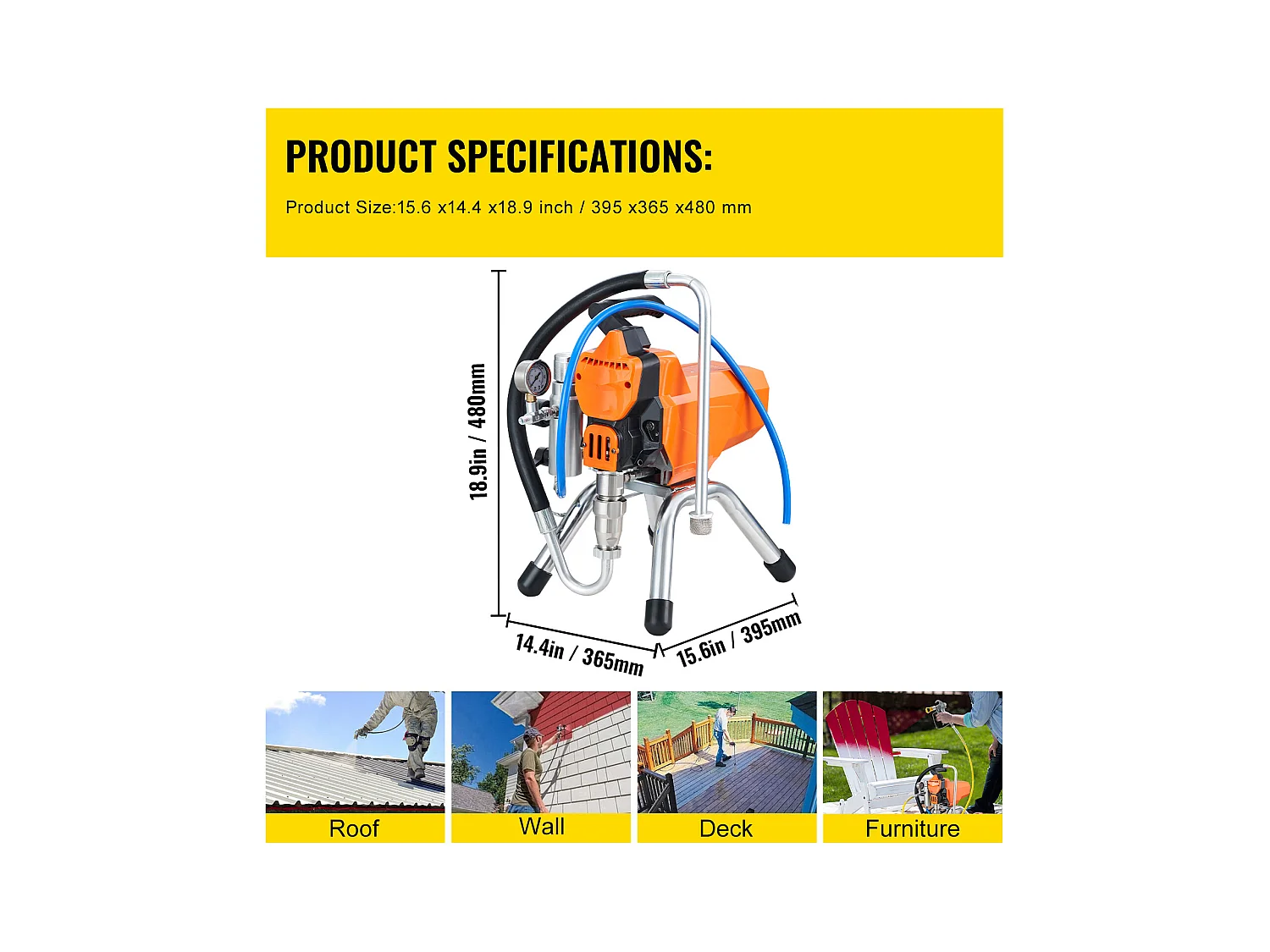 Pulvérisateur Sans Air SucceBuy 2000 W, 3000 PSI, pour Peinture à Base d'Eau et d'Huile, Intérieure Extérieure