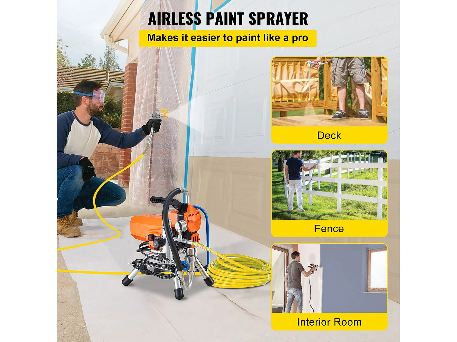 Pulvérisateur Sans Air SucceBuy 2000 W, 3000 PSI, pour Peinture à Base d'Eau et d'Huile, Intérieure Extérieure