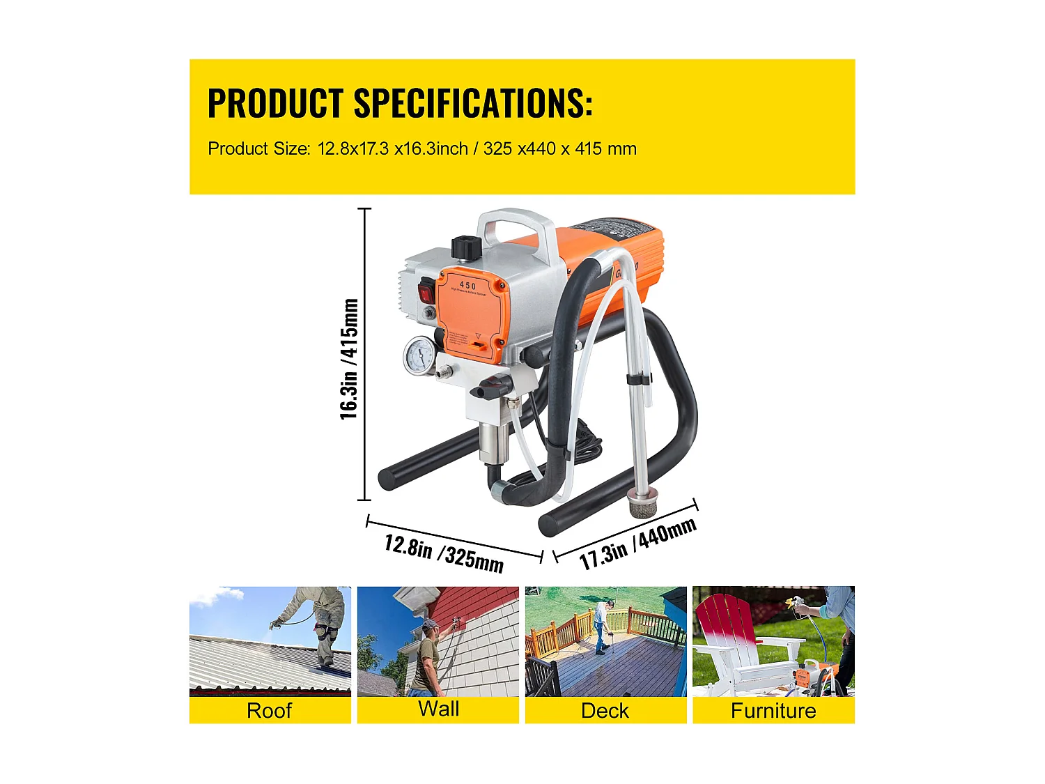 Pulvérisateur Sans Air SucceBuy 1500 W, 3000 PSI, 1,8 L/min, pour Peinture Intérieure et Extérieure, Fournitures, Clôtures, Construction