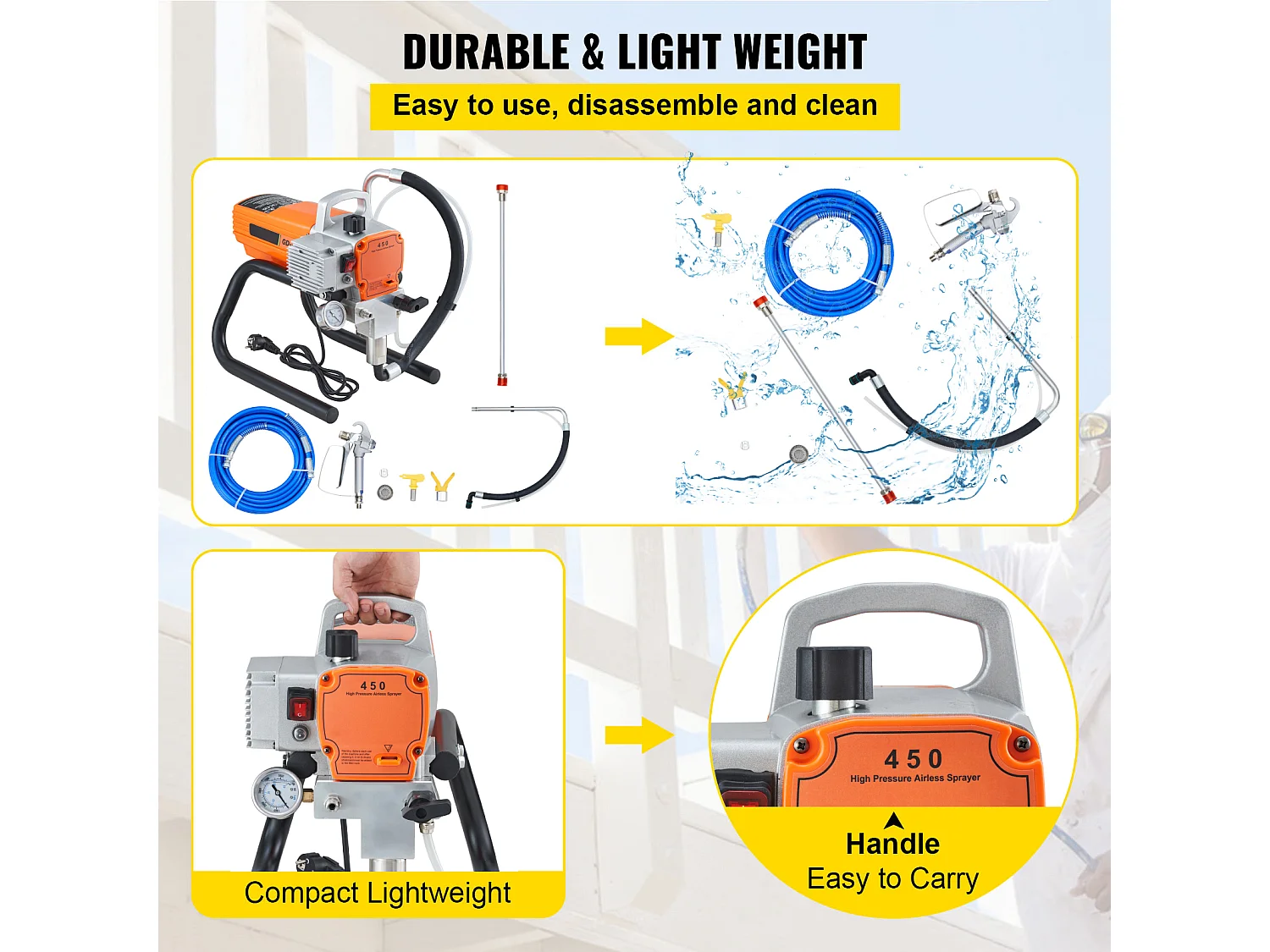 Pulvérisateur Sans Air SucceBuy 1500 W, 3000 PSI, 1,8 L/min, pour Peinture Intérieure et Extérieure, Fournitures, Clôtures, Construction
