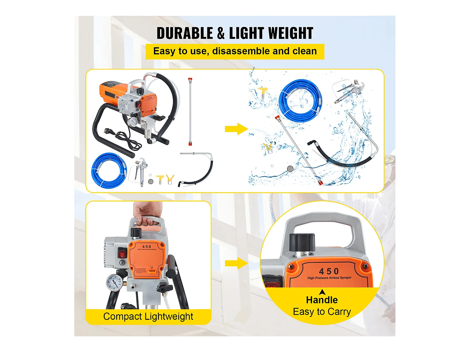 Pulvérisateur Sans Air SucceBuy 1800 W, 3000 PSI, 1,8 L/min, Pression de Pulvérisation Réglable, pour Peinture Intérieure Extérieure