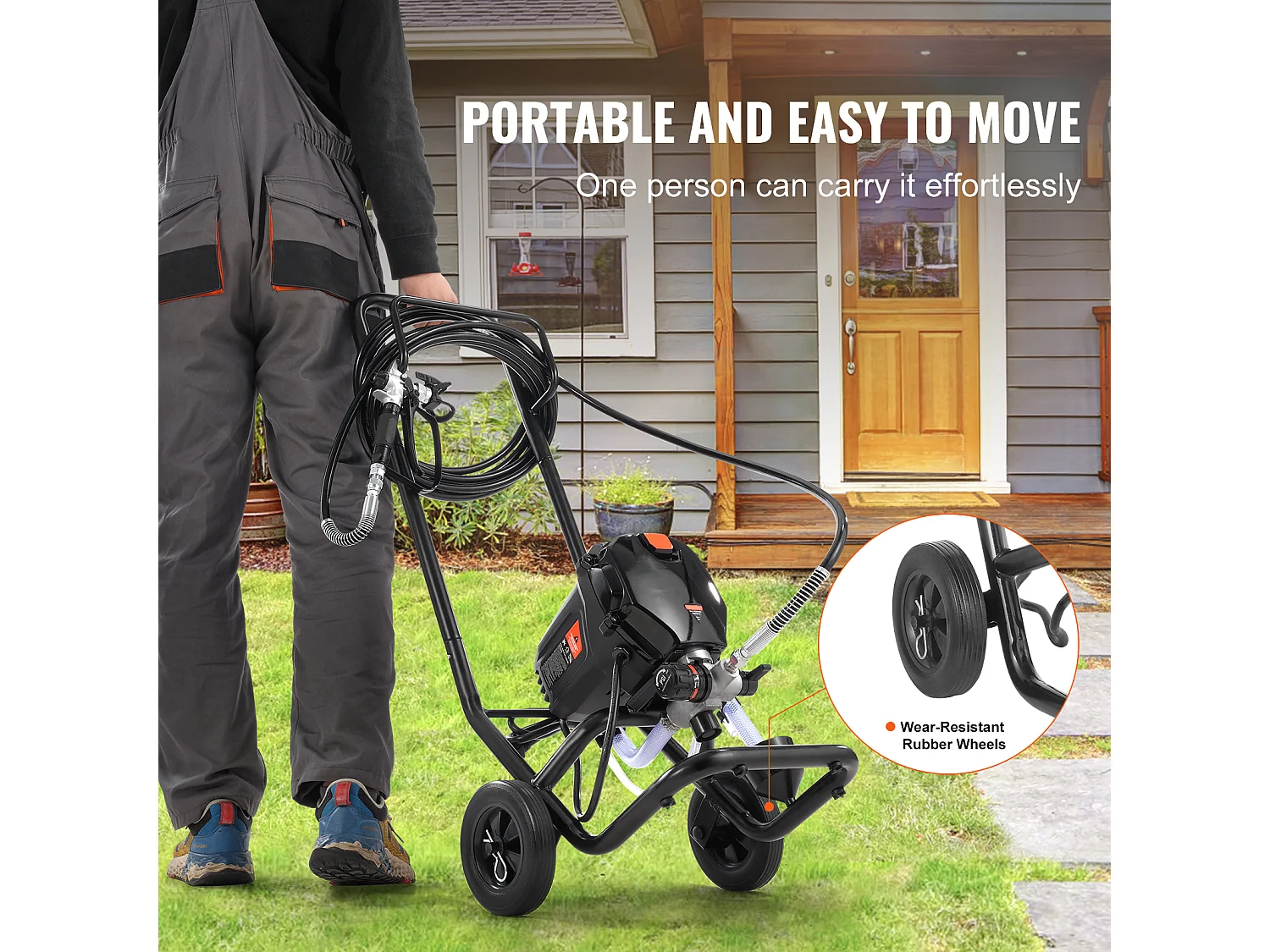 Pulvérisateur de Peinture Sans Air Sur Pied SucceBuy, Pulvérisateur Électrique 750 W 3000 PSI avec Chariot