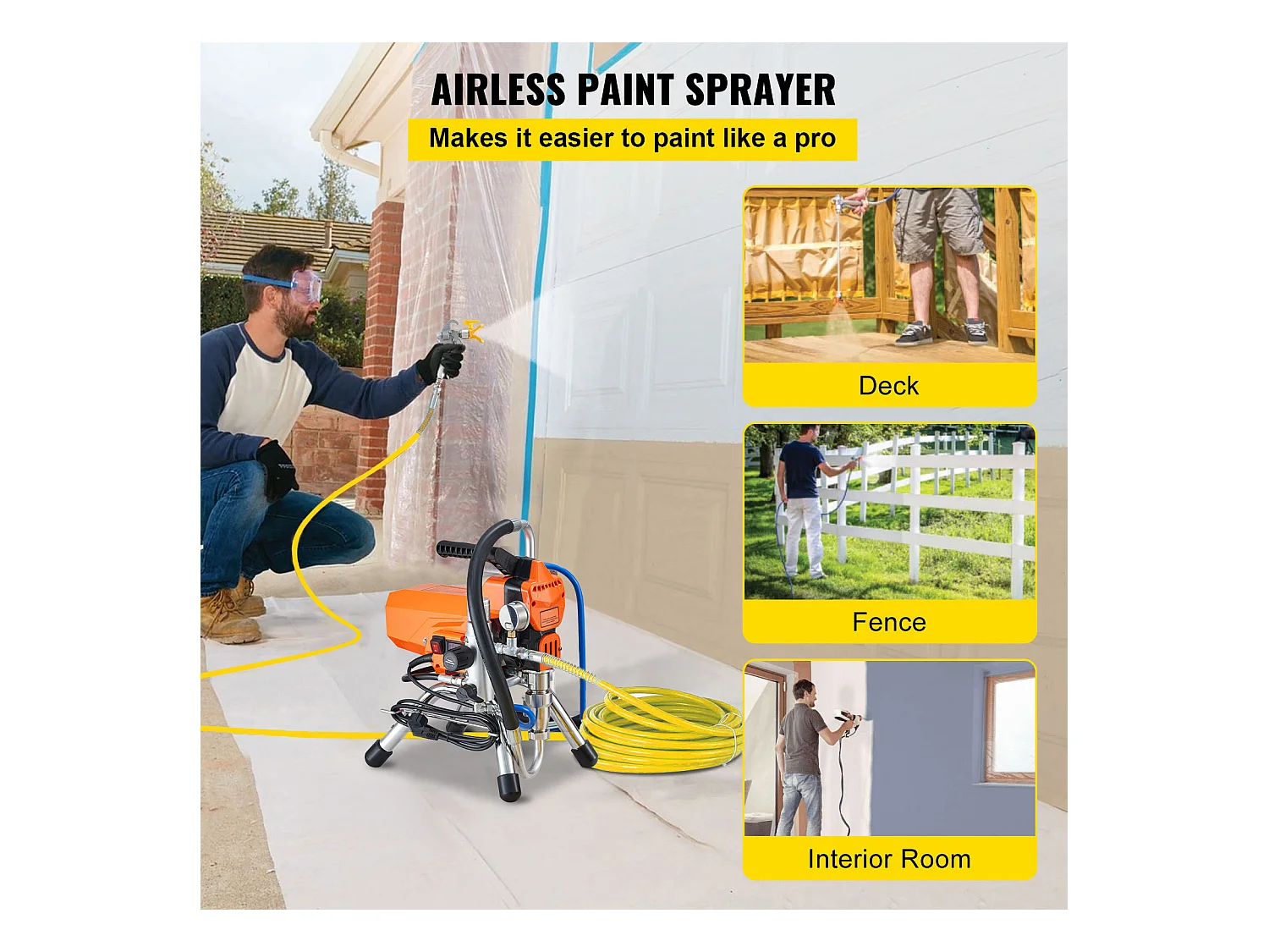 Pulvérisateur Sans Air SucceBuy 2200 W, 3000 PSI, 2 L/min, pour Peinture Intérieure Extérieure, Fournitures, Clôtures