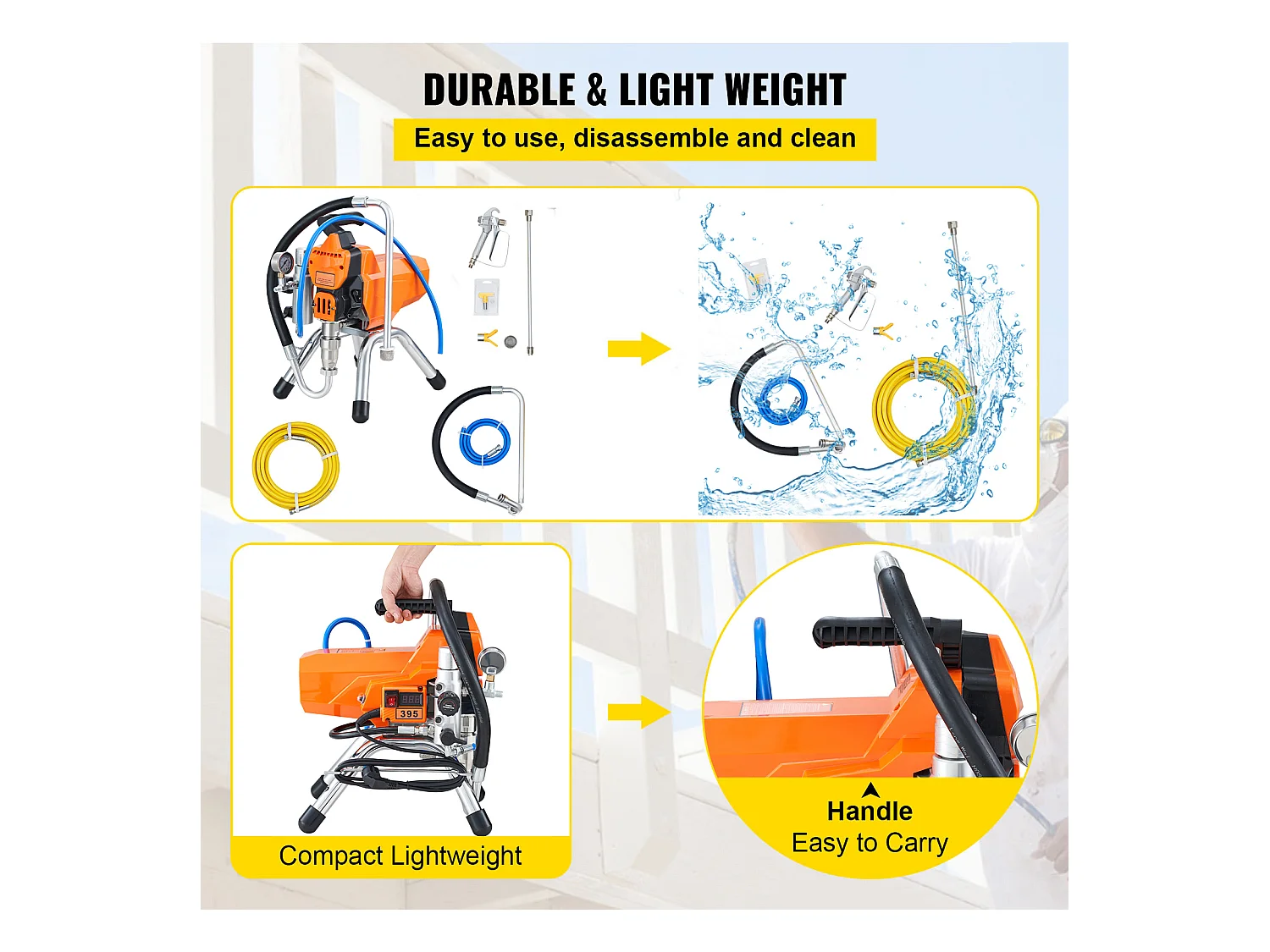 Pulvérisateur Sans Air SucceBuy 2200 W, 3000 PSI, 2 L/min, pour Peinture Intérieure Extérieure, Fournitures, Clôtures