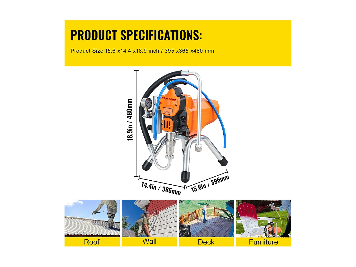 Pulvérisateur Sans Air SucceBuy 2200 W, 3000 PSI, 2 L/min, pour Peinture Intérieure Extérieure, Fournitures, Clôtures