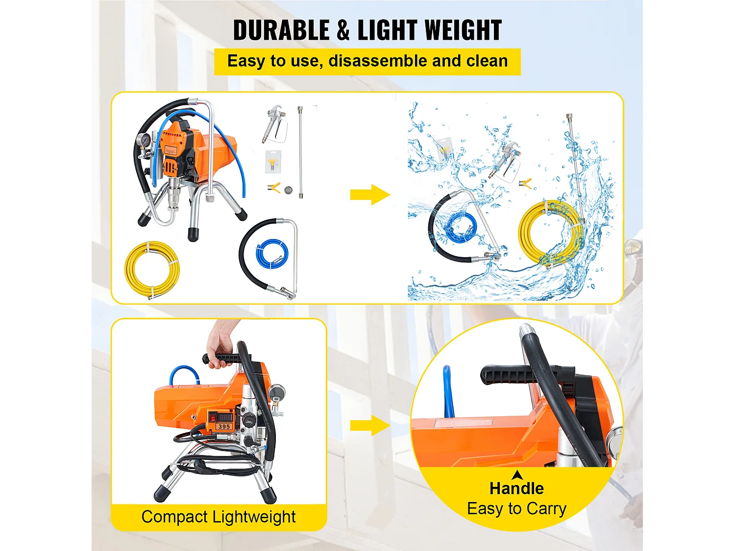 Pulvérisateur Sans Air SucceBuy 2200 W, 3000 PSI, 2 L/min, pour Peinture Intérieure Extérieure, Fournitures, Clôtures